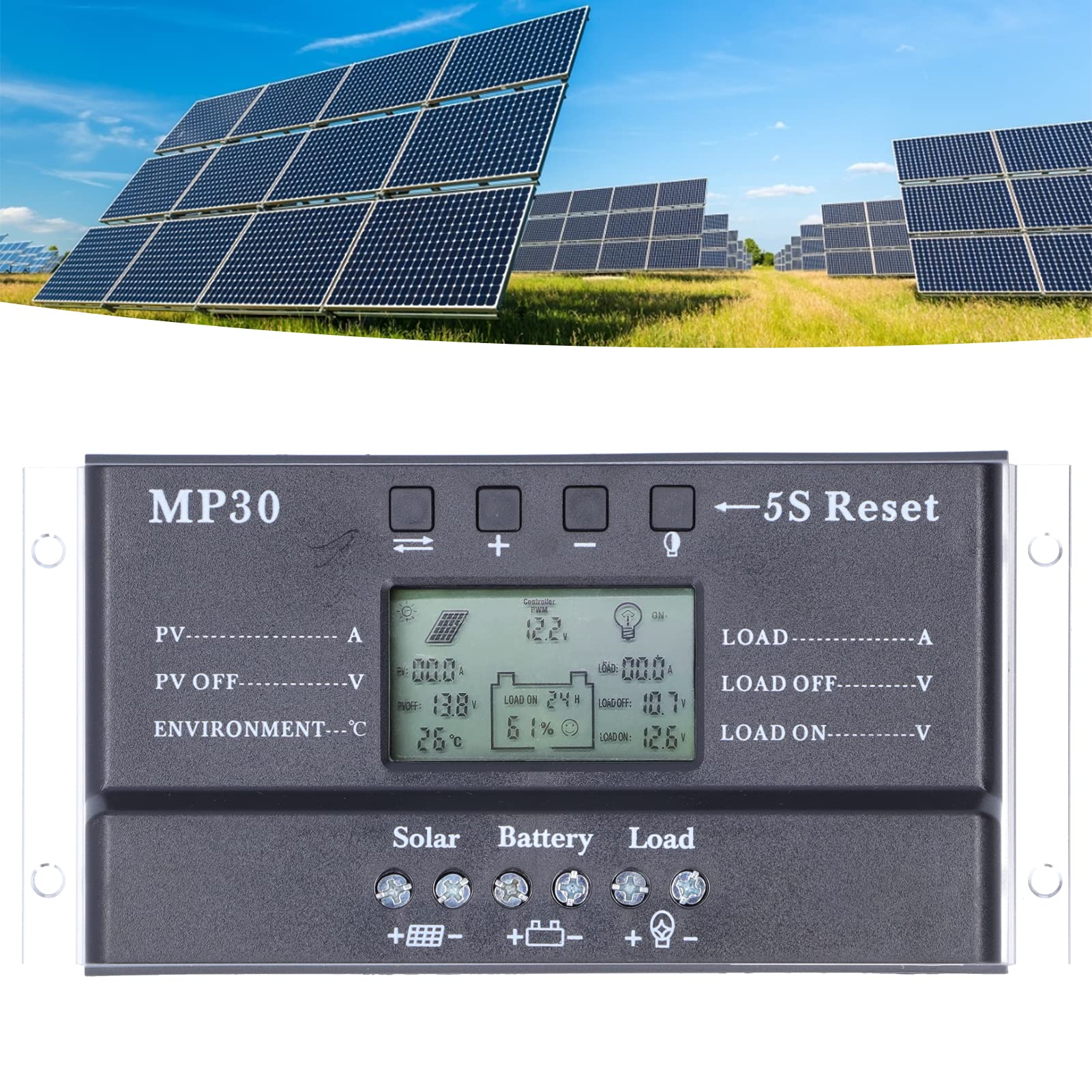 Kontroler ładowania słonecznego 30A 12/24V podświetlenie wyświetlacza LCD ochrona obwodu Port USB MPPT PWM regulator baterii
