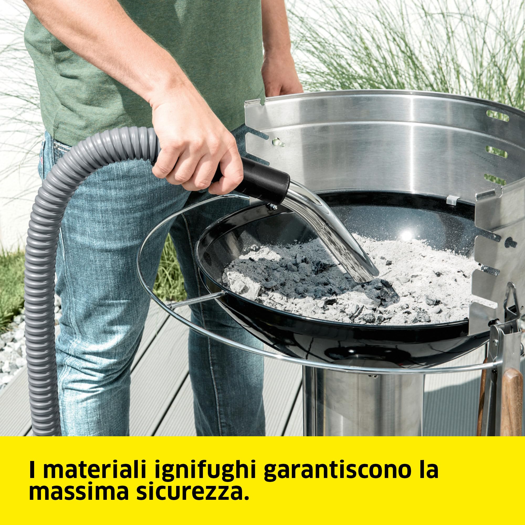 Kärcher AD 2 - Bidone Aspiracenere Portatile, Ignifugo, Filtro Auto-pulente, Aspirazione potente da 150AW, 600W, Contenitore 14L, Giallo/Nero