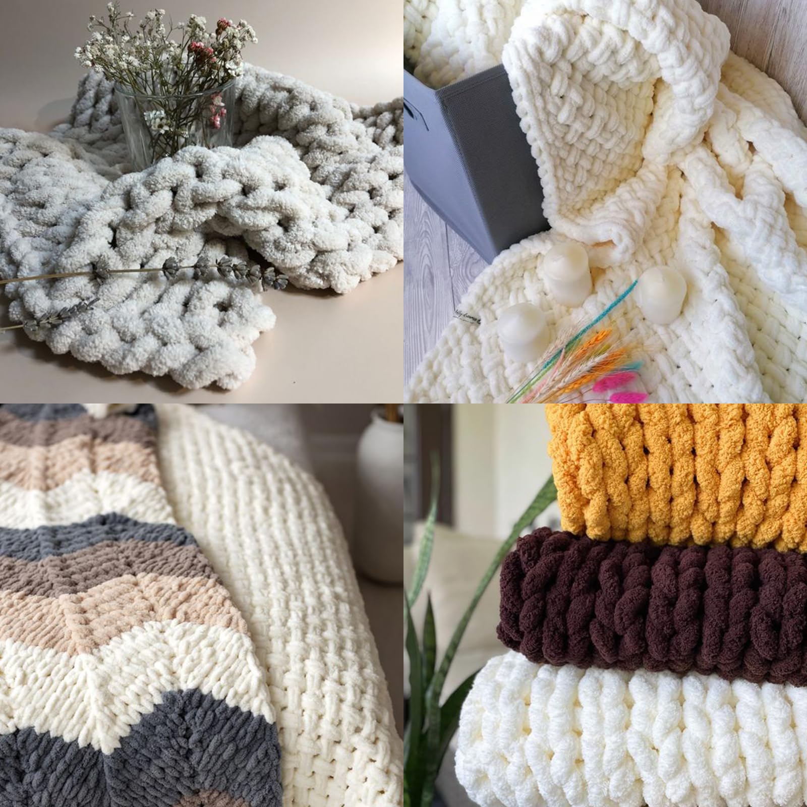 6 gomitoli di filato di ciniglia bianca, per lavori a maglia a mano, filato spesso e grosso peluche per fai da te, filato extra voluminoso (27 metri, 250 g