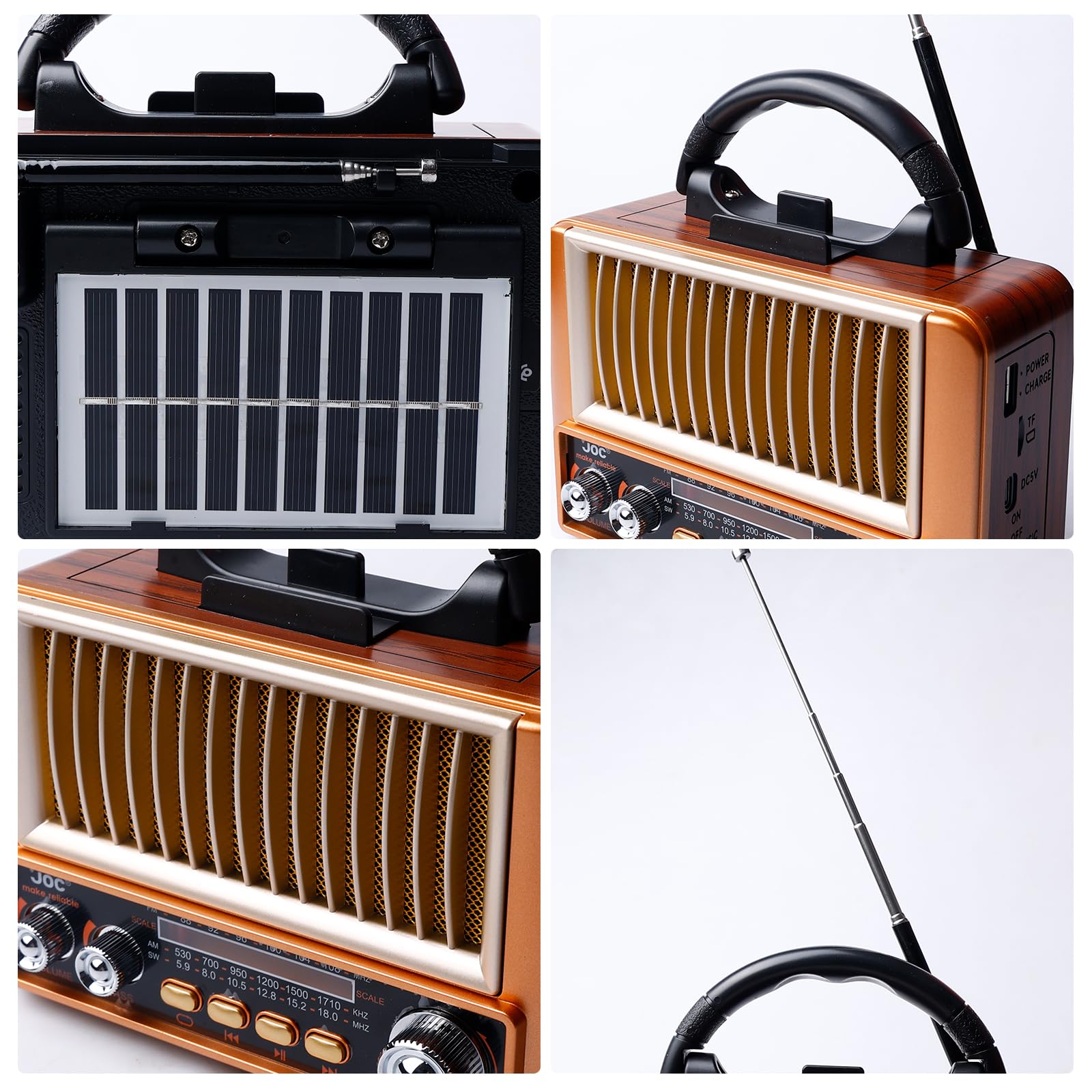 Solar Retro Radio Mit Bluetooth, Tragbare Nostalgie Radio, Am/Fm/Sw Bluetooth Lautsprecher Klein Unterstützt USB/Tf/Aux Funktion Für Wandern, Camping, Büro, Schlafzimmer (Roségold)