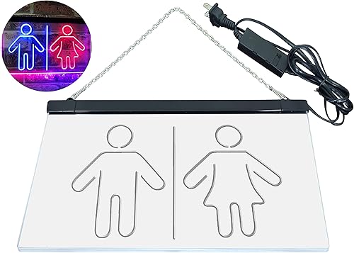 Miniatura 7 de WC Hombre Mujer Hombre Mujer Baño Baño Doble Color LED Neón Señal Azul y Rojo 24 "x 16" st6s64-i3047-br