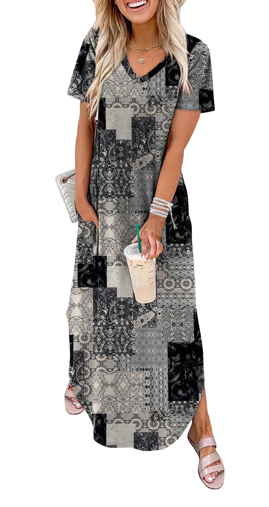 WIHOLL Women's Summer Short Sleeve Dresses Maxi Dress Vacation Beach Sundresses 2026 with Pockets
