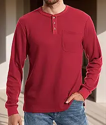 Camisetas masculinas Henley manga curta botão waffle com bolso