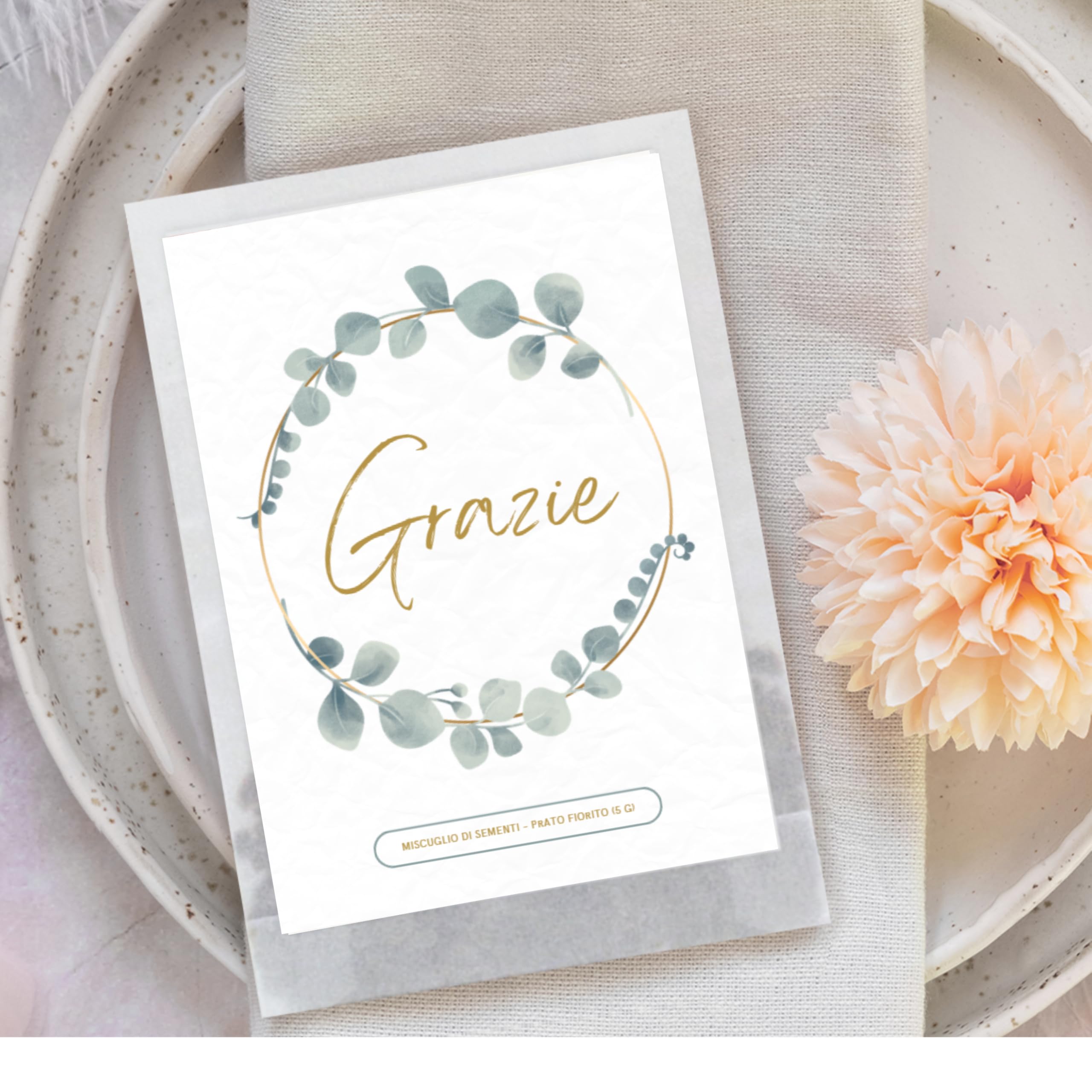 Semi di Fiori "Grazie" | Idee Regalo e Pensierino Originale | Piccolo Regalo per Colleghi, Maestre e Ospiti | Bomboniere Compleanno Bambini | Segnaposto Comunione (20 pezzi - Grazie "Eucalipto")