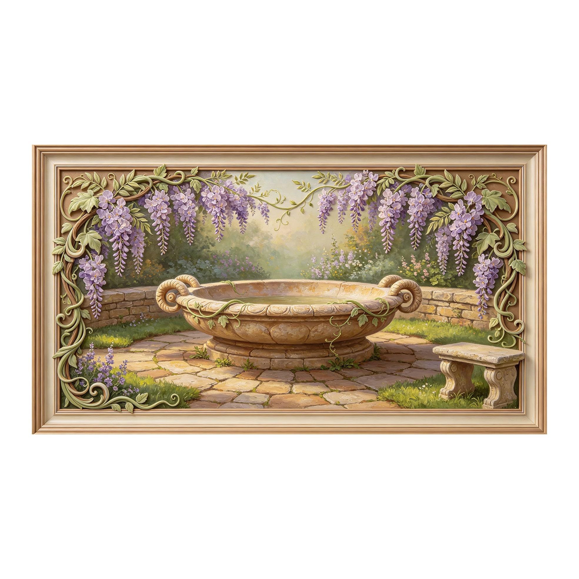 Yzpallescene 3D 3D Framed Wall Art 50cm×90cm Provence Garden Floral Oil Painting Large Size SelfAdhesive Removable Wall Decor Prints Artwork for Living Room Bedroom Office