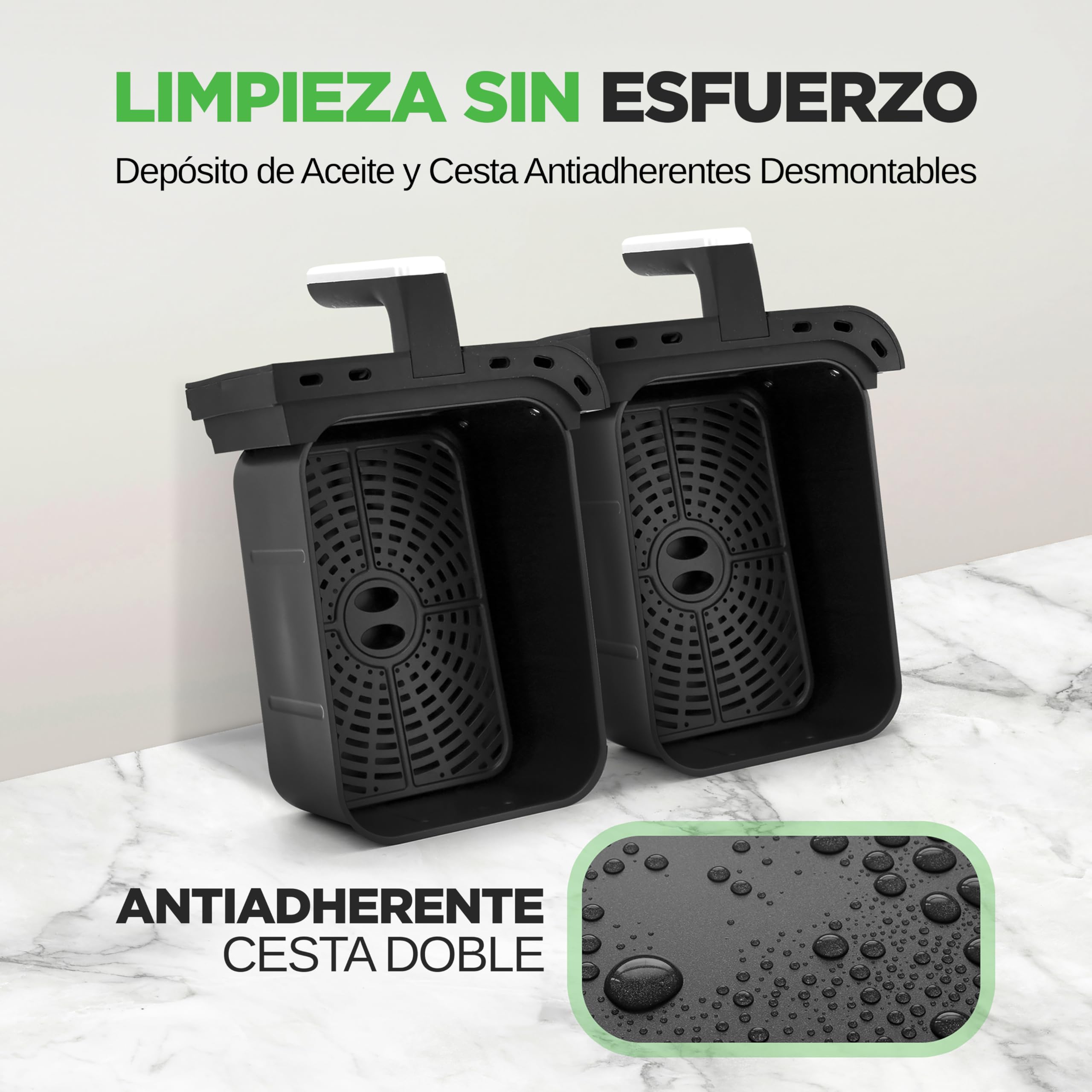 Nutrichef Freidora de Aire, 8.3L, Doble Canasta, Capacidad de 4.1L por Cesta, 9 Modos de Coccion Preestablecidos, Tamaño Familiar
