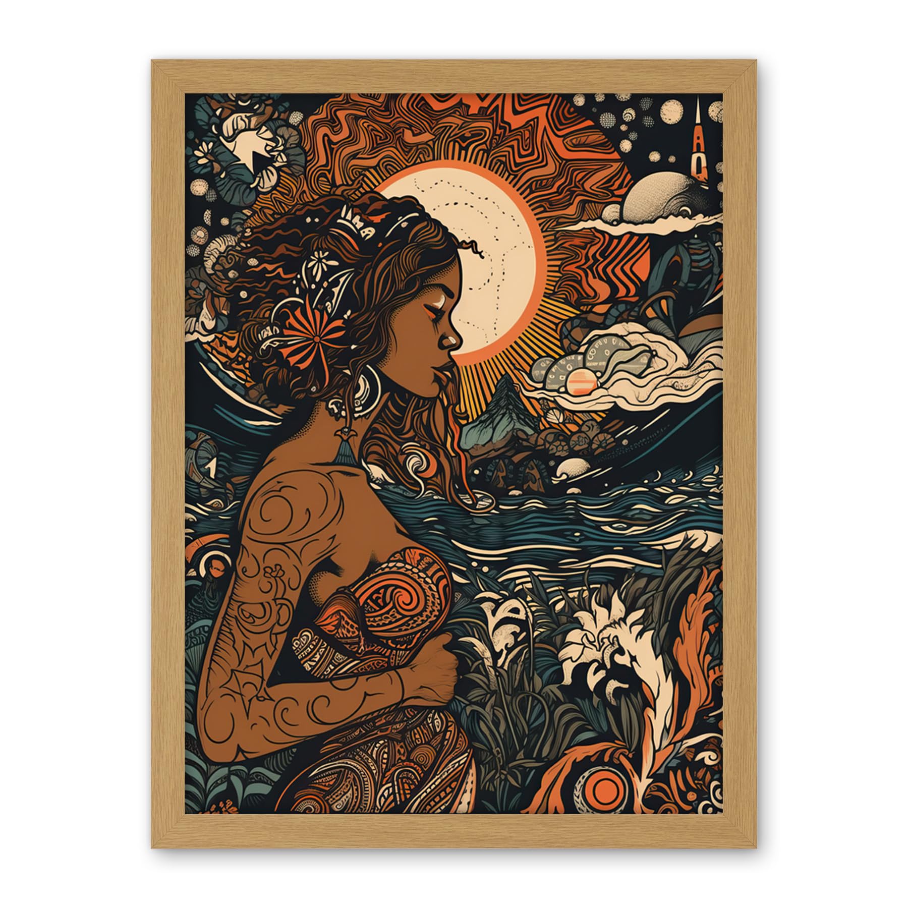 Artery8 Gaia Mother Nature Modern Art Nouveau Folk Art Artwork Framed Wall Art Print 18X24 Inch