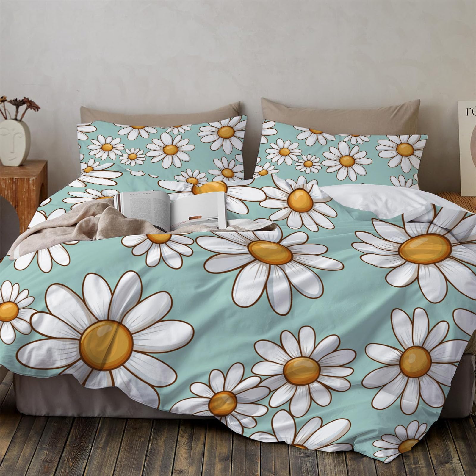 Housse de couette 240x260cm tournesol anti-plis en microfibre douce