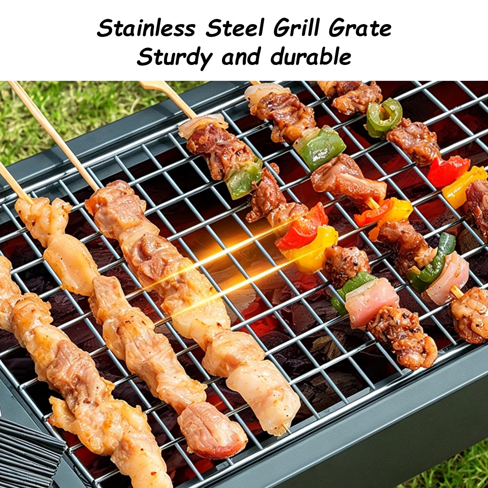 PrzenośNy Grill WęGlowy,Ogrodowy Grill-WęDzarnia,SkłAdany Ze Stali Nierdzewnej Z RozkłAdanym Stojakiem I Otworami Wentylacyjnymi,Idealny Do UżYtku ZewnęTrznego,Na PodwóRko,Taras PrzyjęCia(Black)