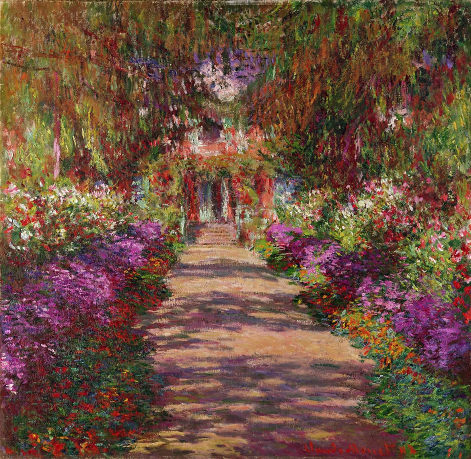SERENDIPITP Abstract Painting Mural Print Picture Wall Decor Painting a Pathway in Monet's Garden Giverny by Claude Monet Vintage Wall Artwork for Home Decor 60x90cm