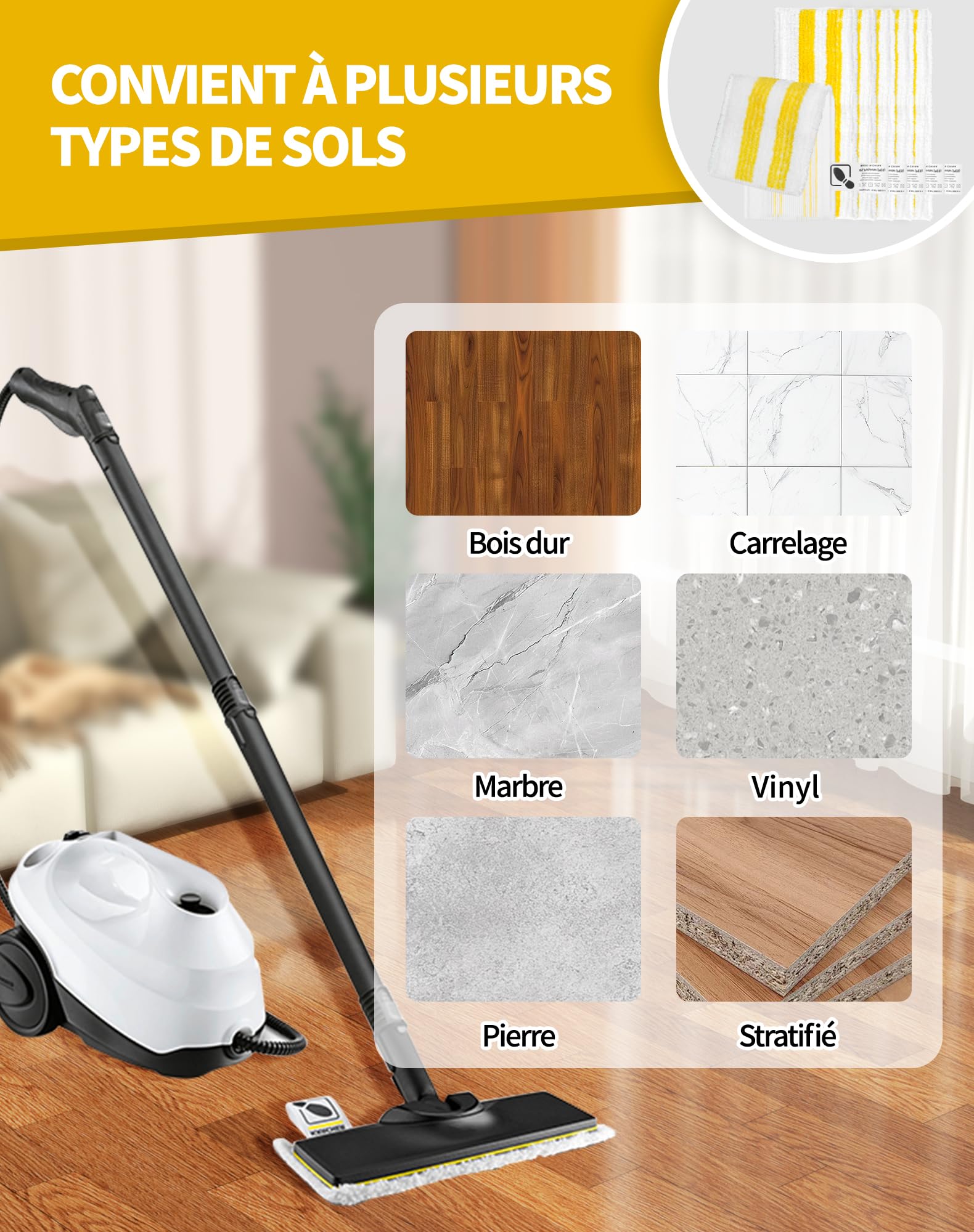 9 Pièces Accessoires pour Kärcher SC2 SC3 SC4 SC5 Inclus 6 Microfibre Serpillères pour sol et 3 Bonnettes pour Kärcher Nettoyeur Vapeur Easyfix SC Série
