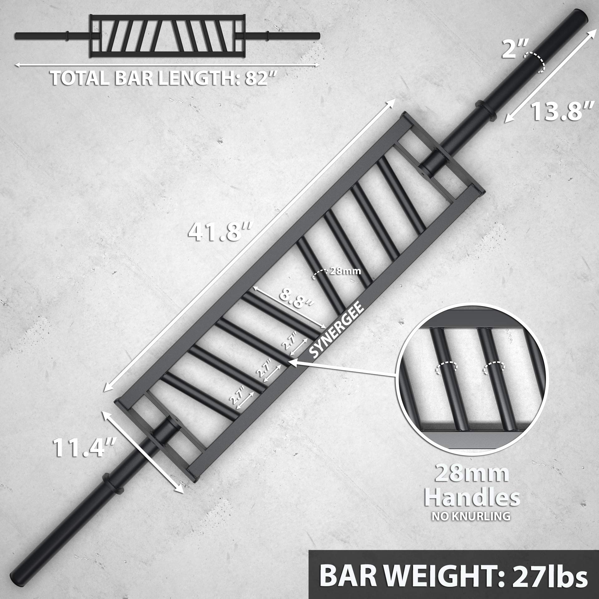 Synergee Multi Grip Barbell Swiss Bar, American Bar 4 Positions for