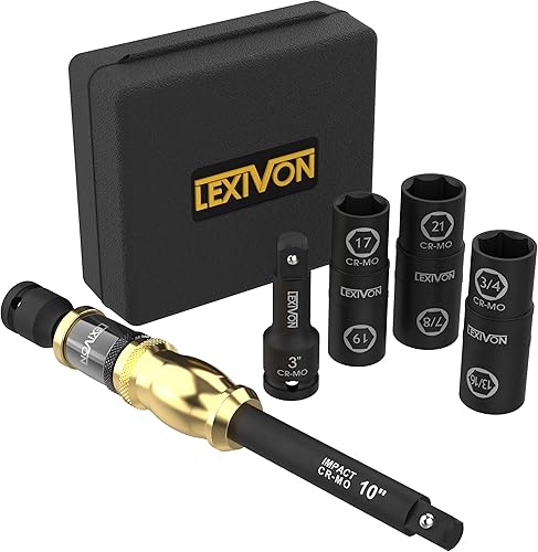 LEXIVON Barra de extensión de collar de velocidad de 10 pulgadas y juego de llaves de impacto de tuerca de llanta de 1/2 pulgada | 6 tamaños totales