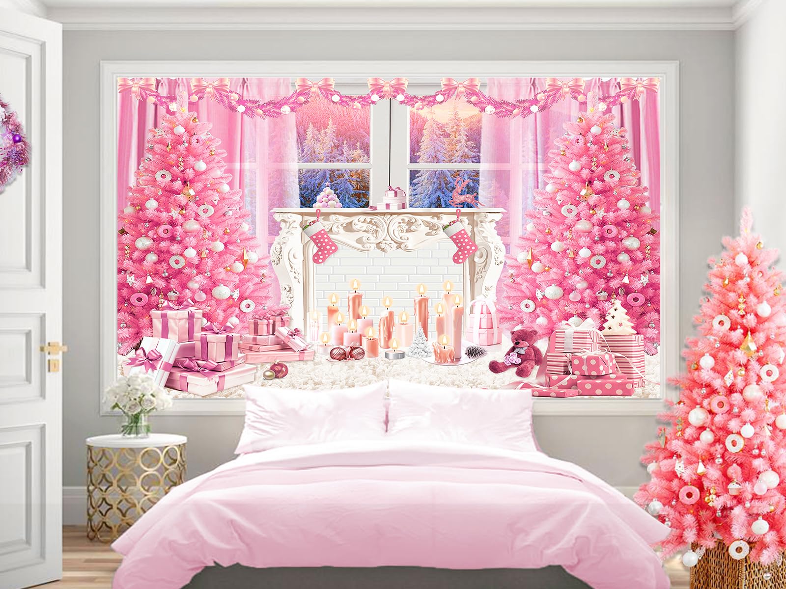 Amazon.com : 7X5FT Pink Christmas Photo Backdrop Fabric Christmas