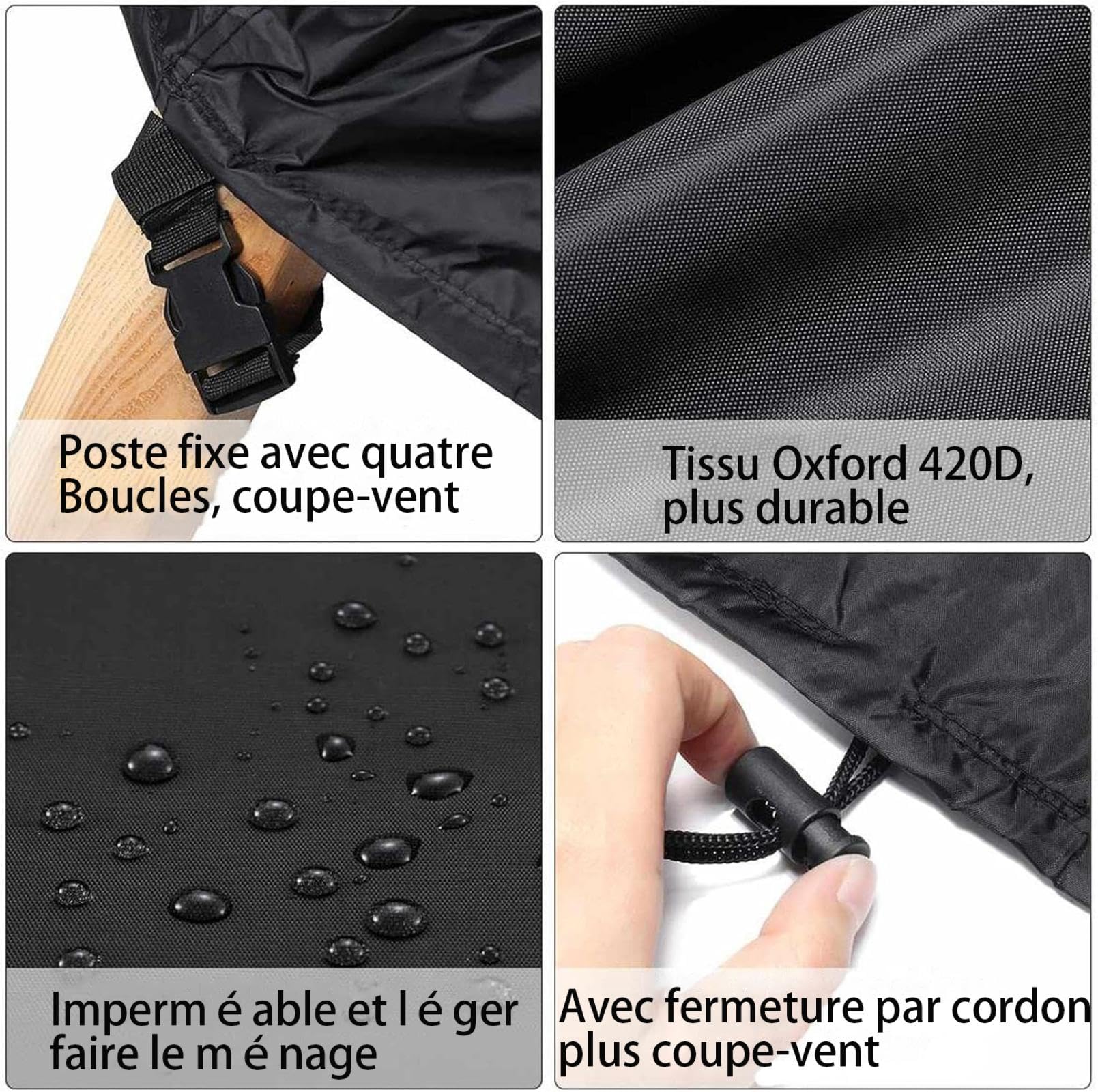 Copertura Per Mobili da Giardino Copritavolo Esterno 220x220x90cm(LxWxH) Impermeabile Tessuto Oxford 420D,Antivento,Anti-UV Copertura Tavolo Esterno Impermeabile,Rettangolare - Nero