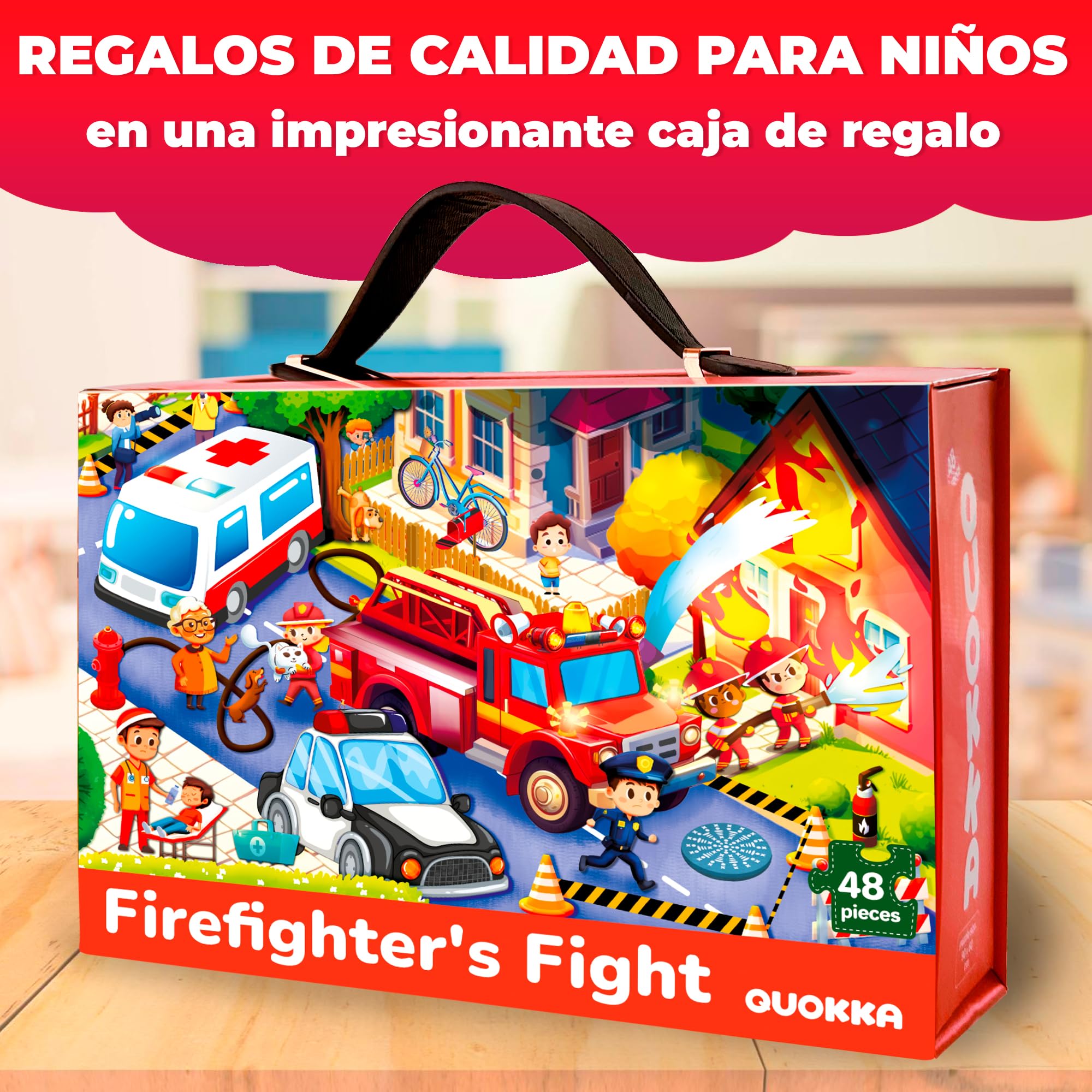 QUOKKA Puzzle Gigante Niños 3 4 5 Años - 60x90 cm 48 Piezas Puzzle XXL de Suelo Infantiles 5 6 Años - Grande Juguete Camión de Bomberos - Regalo Educativo para Niños y Niñas de 2 a 6