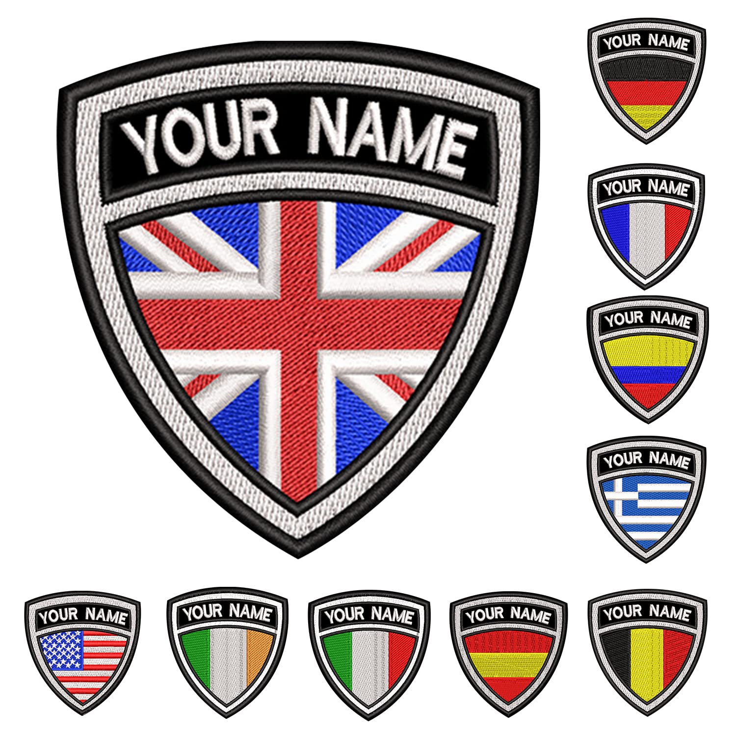 Misscase Embroidery Flag Name Patches, British Flag Personalized Name Patch, Custom Military Name Patches for Multiple Clothing Bags Work Shirt (DP White Frame)