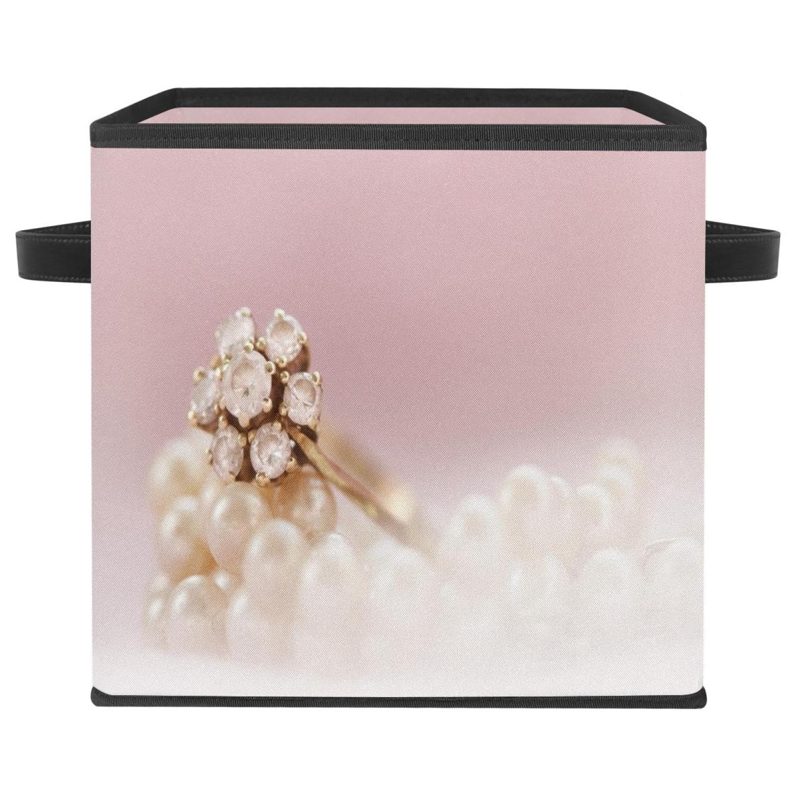 Boîte de rangement pliable en tissu avec poignée anneau fleur esthétique
