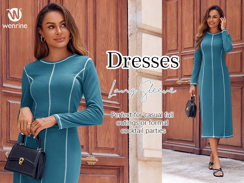 Women's Long Sleeve Maxi Dress 2025 - High Slit A-Line Casual Midi Dress For Fall