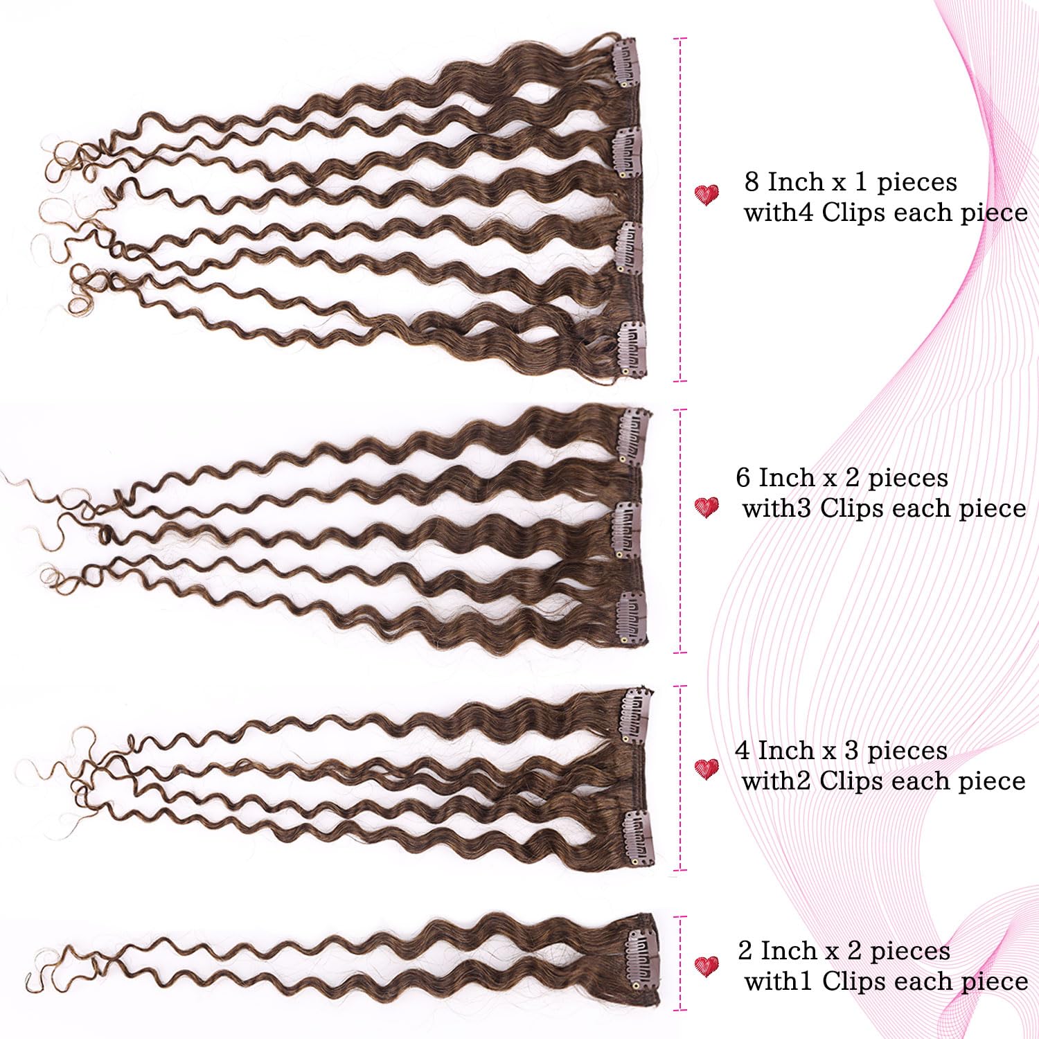 Wepwcod Curly Clip in Hair Extensions Real Human Hair 8Pcs With 18 Clips Clip in Hair Extensions for Women Curly Clip ins Soft & Natural 120g (Brown-JC - Image 3