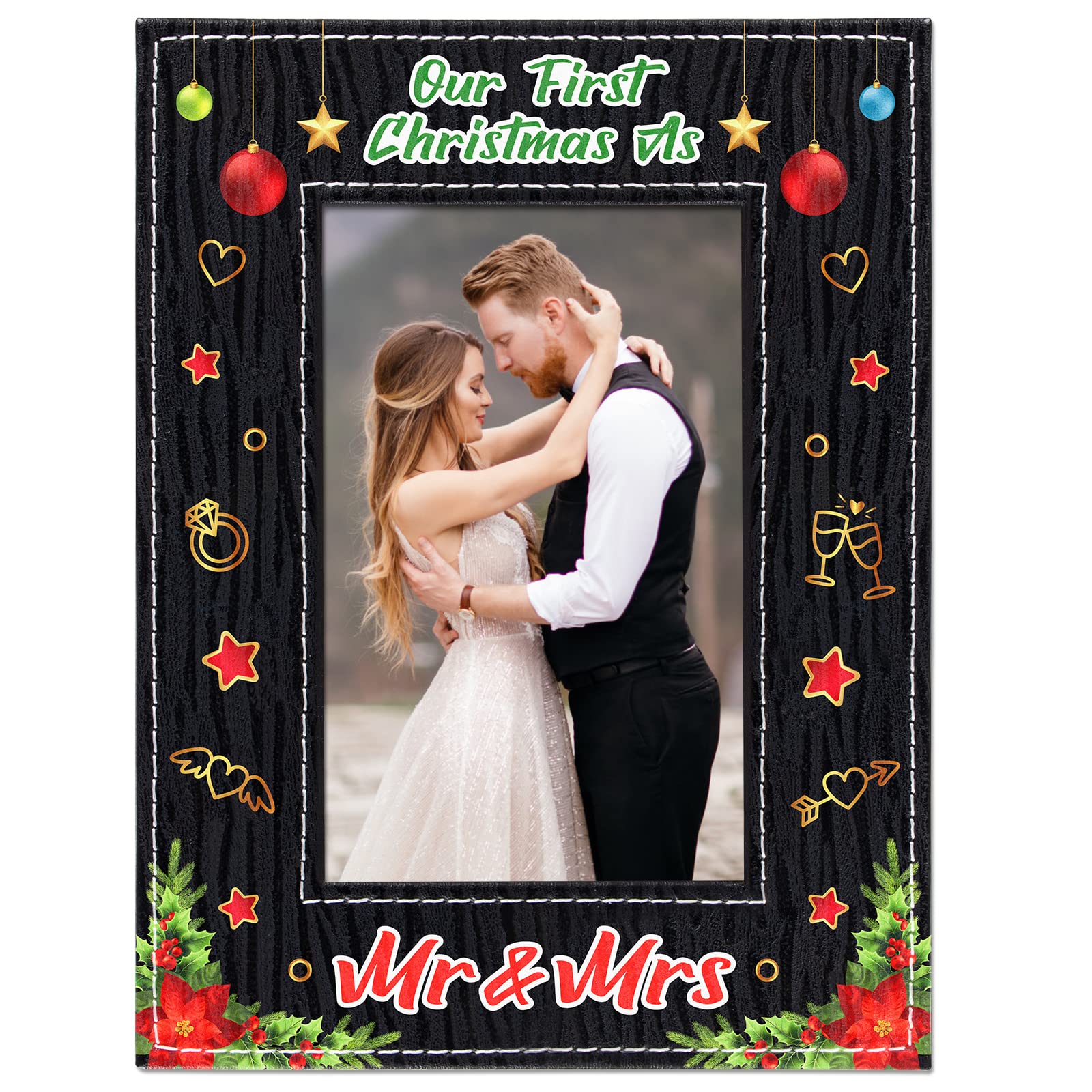 WaaHome Our First Christmas as Mr and Mrs Picture Frame Our 1st Christmas Together Wedding Married Photo Frame, Christmas Wedding Gifts for Couple Newlywed, Mr & Mrs Gifts Couples Gifts for Her Him