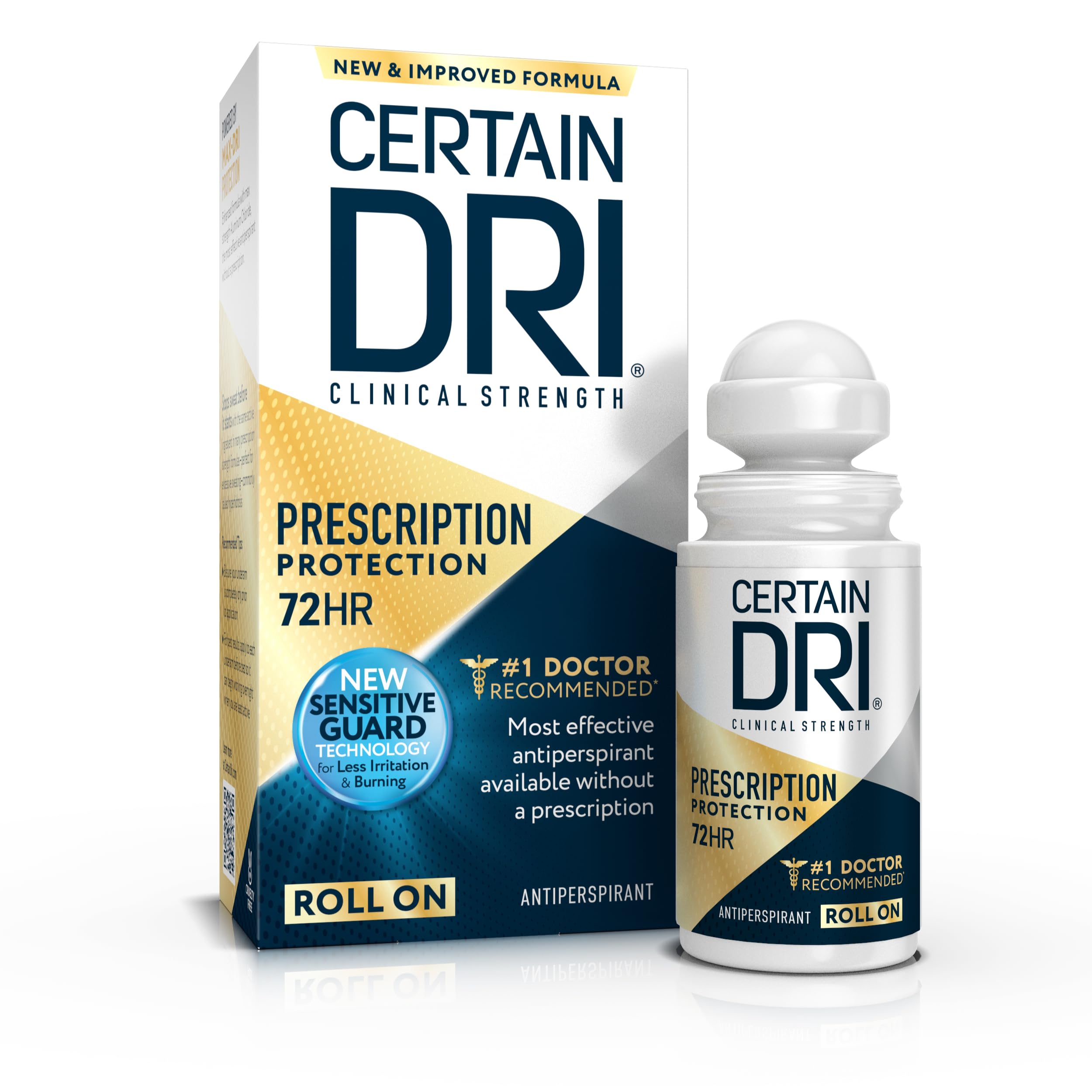 Certain Dri Prescription Strength Clinical Antiperspirant Roll-On for Hyperhidrosis, 72-Hour Sweat Protection, Fragrance-Free, Doctor-Recommended for Men & Women, 1.2 fl oz (Pack of 1)