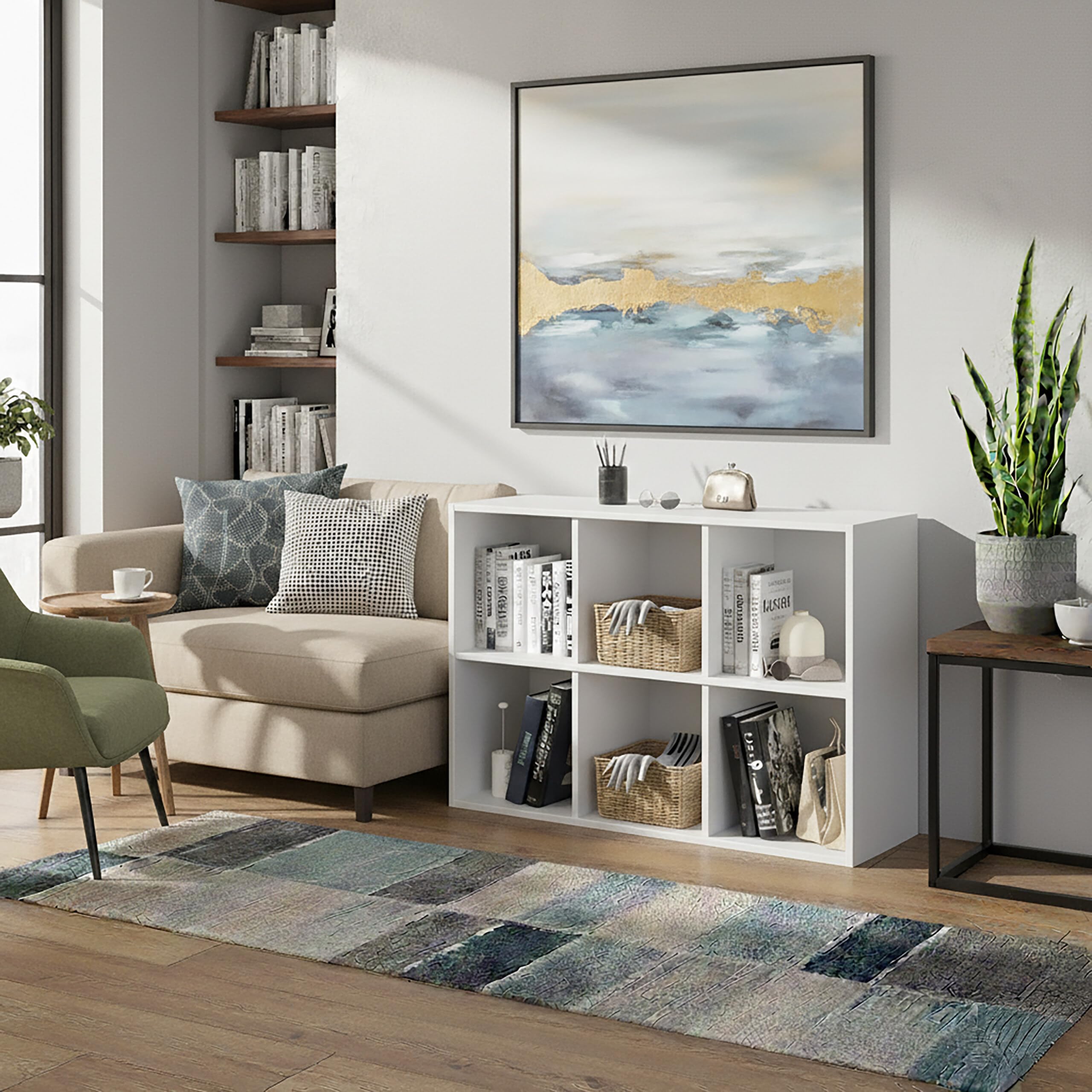 Étagère Relaxdays H x L x P: 91 x 61 x 30 cm, 6 casiers, étagère cubique Ouverte pour Salon, Blanche