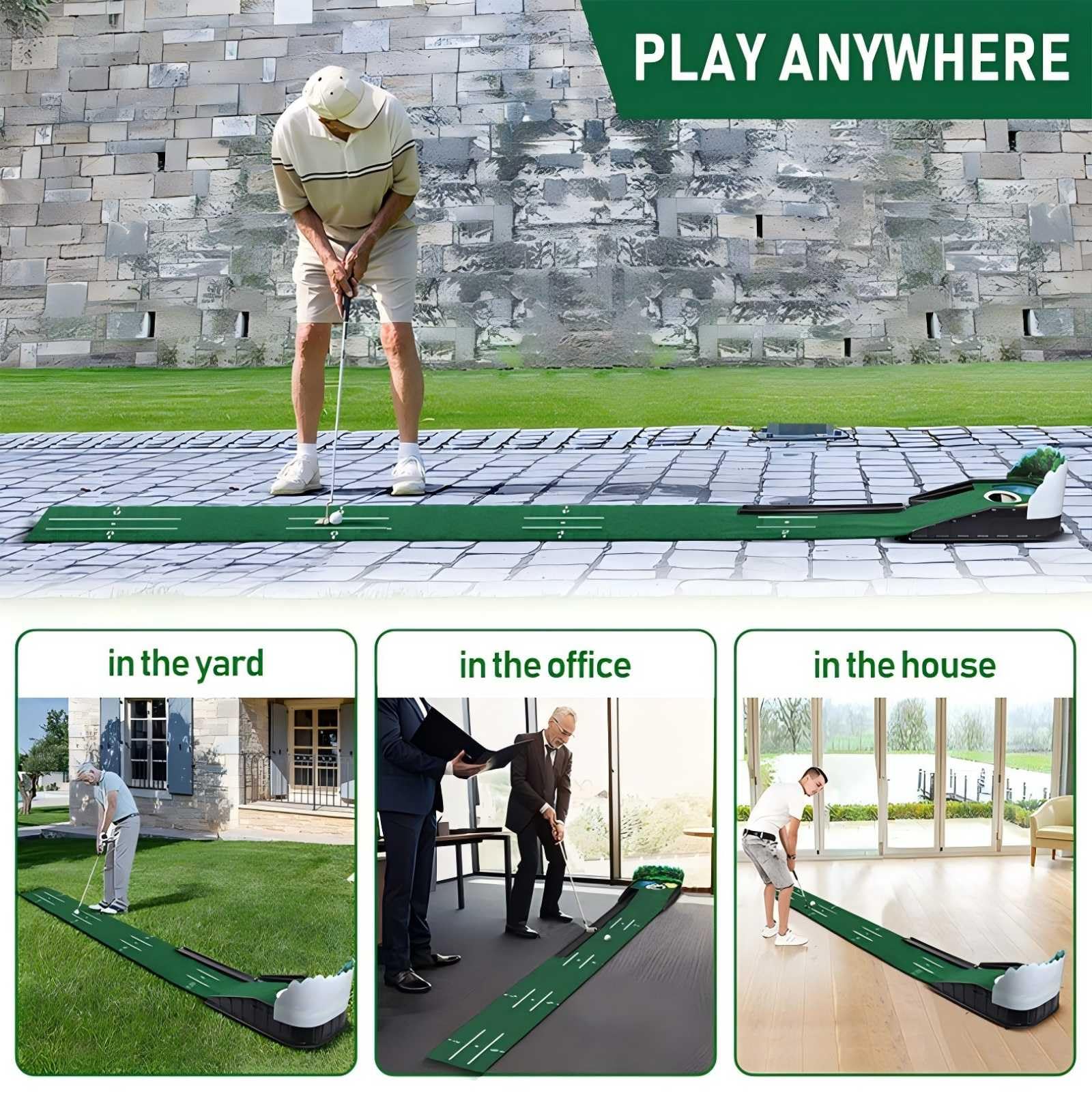 275x35CM Indoor-Golfmatte – Professioneller Übungsrasen für Zuhause, Büro und Garten | rutschfeste Golf-Trainingsmatte für Schwung und Putten, robuste, tragbares Design,ideal für Indoor-Golf