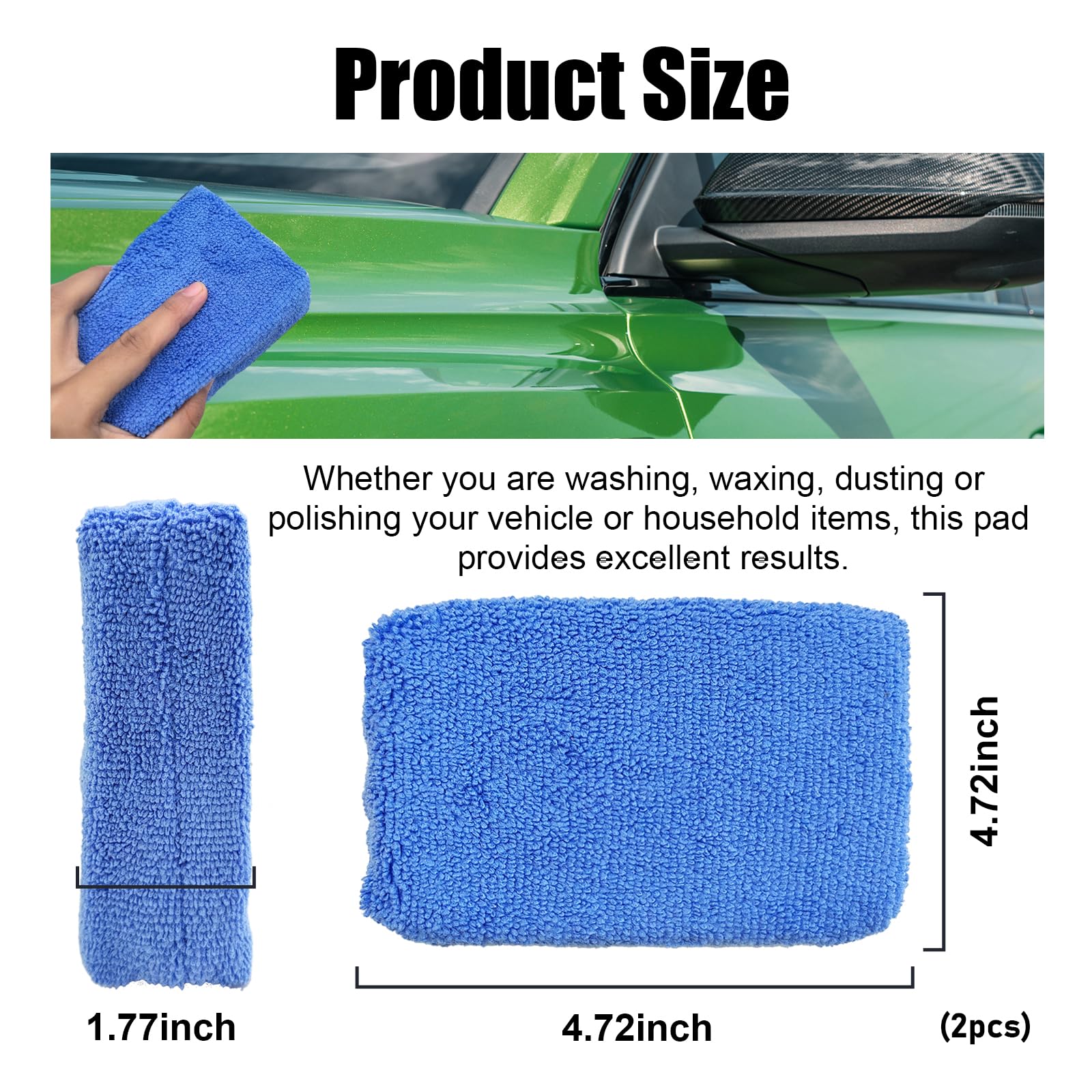 Wevdn 2PCS Microfiber Applicator Pad, Premium Grade Microfiber Rectangle Detailing Applicator Wax Sponge, Versatile Sponge Cleaning Pads for Auto Detail Polishing, Car Accessories