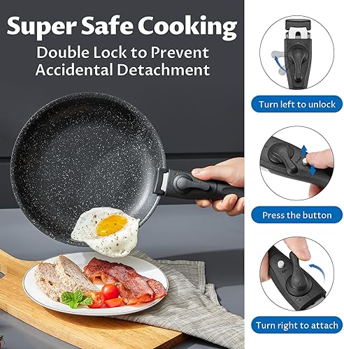 Miniatura 3 de BEZIA Juego de utensilios de cocina de inducción de 13 piezas, juego de ollas y sartenes antiadherentes con asas extraíbles, para todas las