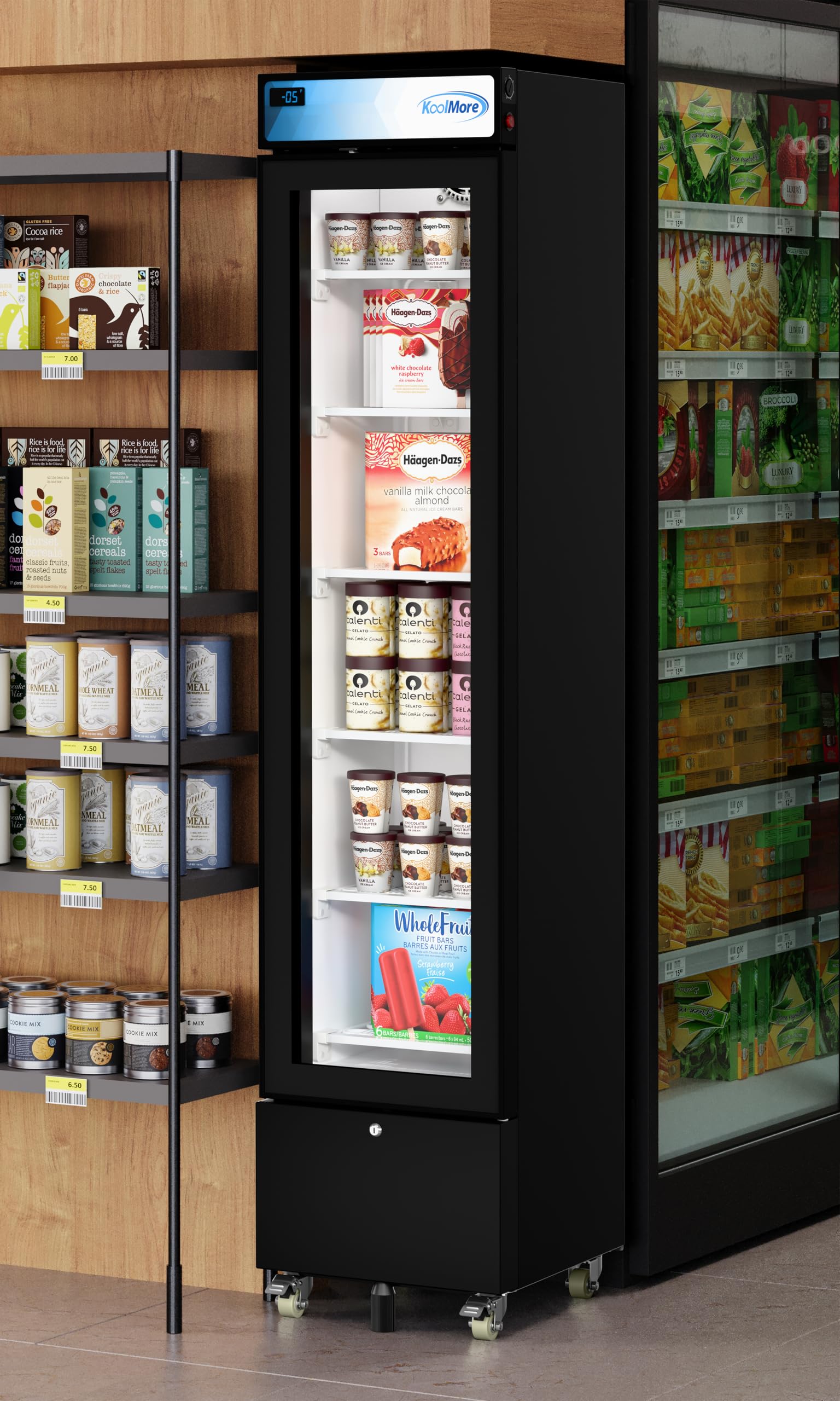 KoolMore KM-MDF-17S 17 Commercial Merchandiser Freezer with Manual Defrost, Capacity, ETL Listed in Black, 6.5 cu. ft. (Slim)