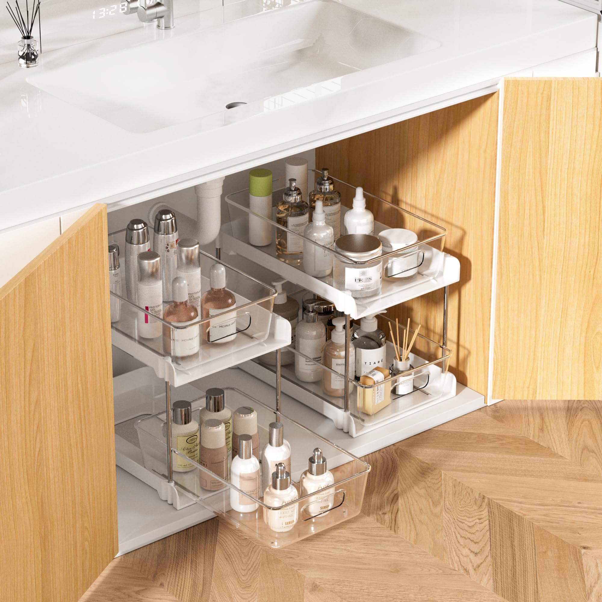 Vtopmart 2 Pack Pull Out Bathroom Under Sink Organizer (S-Standard, White)