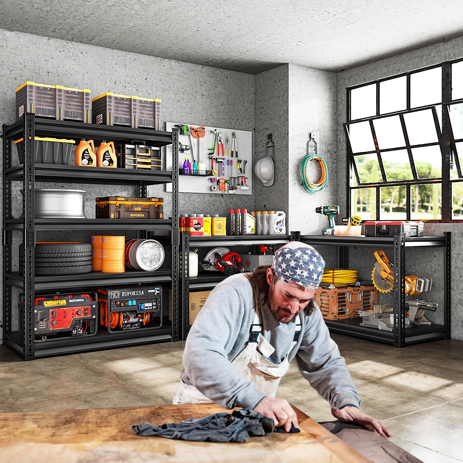 Amazon.co.jp: Rufokisa 5段ガレージ棚 高耐久 72インチ 金属製棚