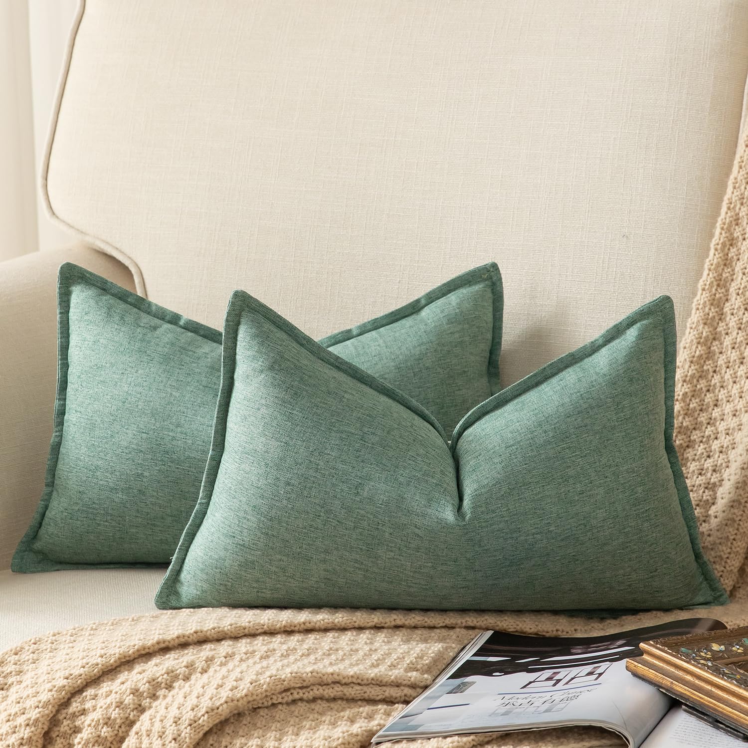 Yaertun Pack of 2 Decorative Linen Soild Throw Pillow Covers Farmhouse Neutral Cushion Covers Pillowcase for Chair Couch Sofa Bedroom Living Room Home