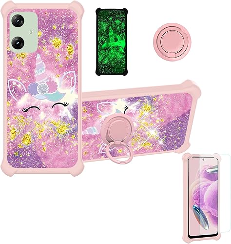 Miniatura 197 de Cricket Debut S2 - Funda compatible con AT&T Calypso 4 U380AC U380AA con protector de pantalla de vidrio templado, soporte de anillo, purpurina