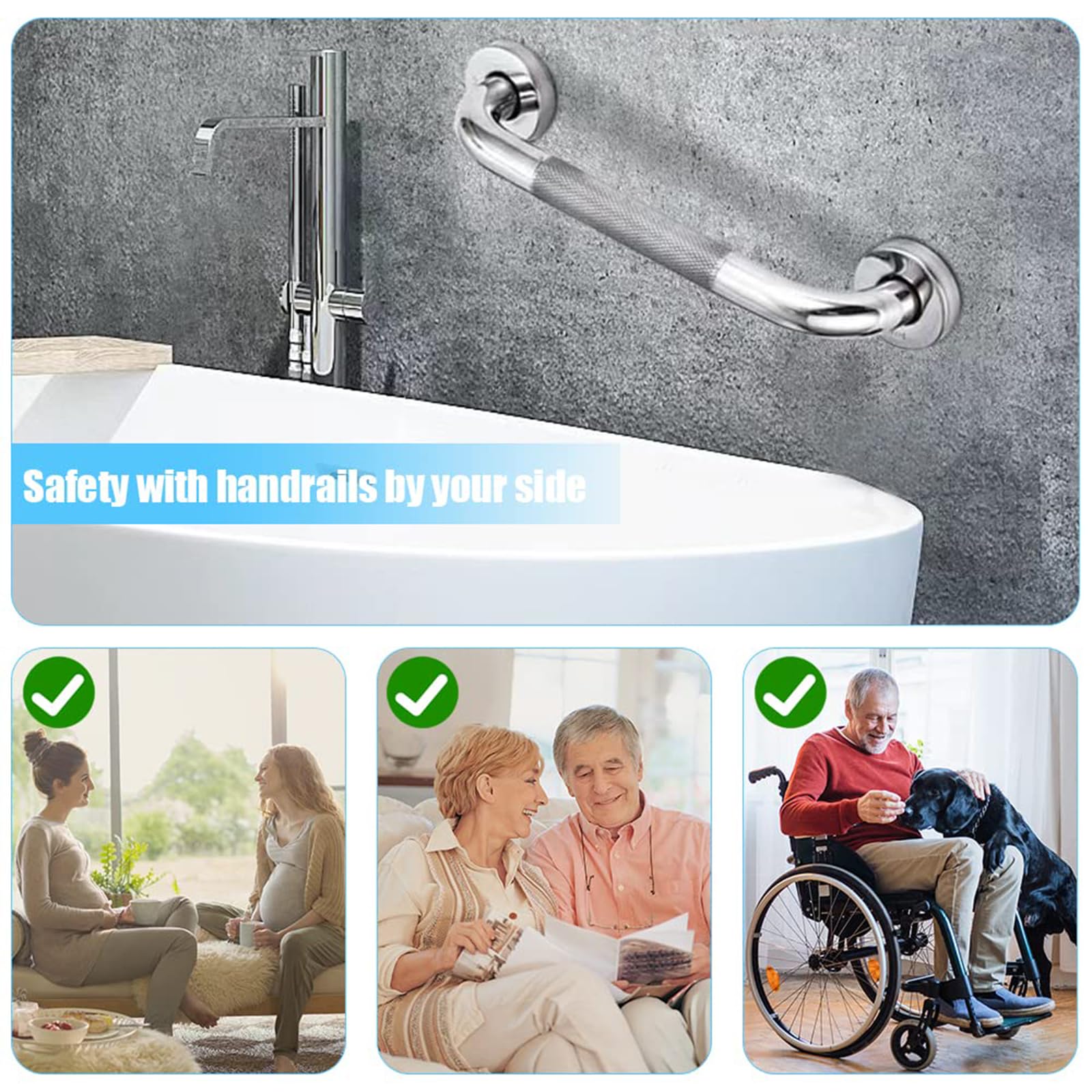 2 Piezas Asa De Seguridad para Baño, Barra De Agarre para Baño De Discapacitado, Asidero Ducha Acero Inoxidable, para La Pared, Baño, BañEra, Pasamanos De Escalera(Size:60cm)