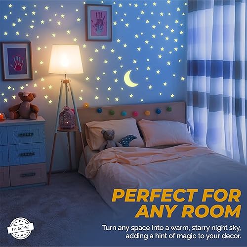 Miniatura 7 de Juego de estrellas y luna que brillan en la oscuridad, realista sin puntos ni cuadrados. Calcomanías en forma de estrella y luna, adhesivos