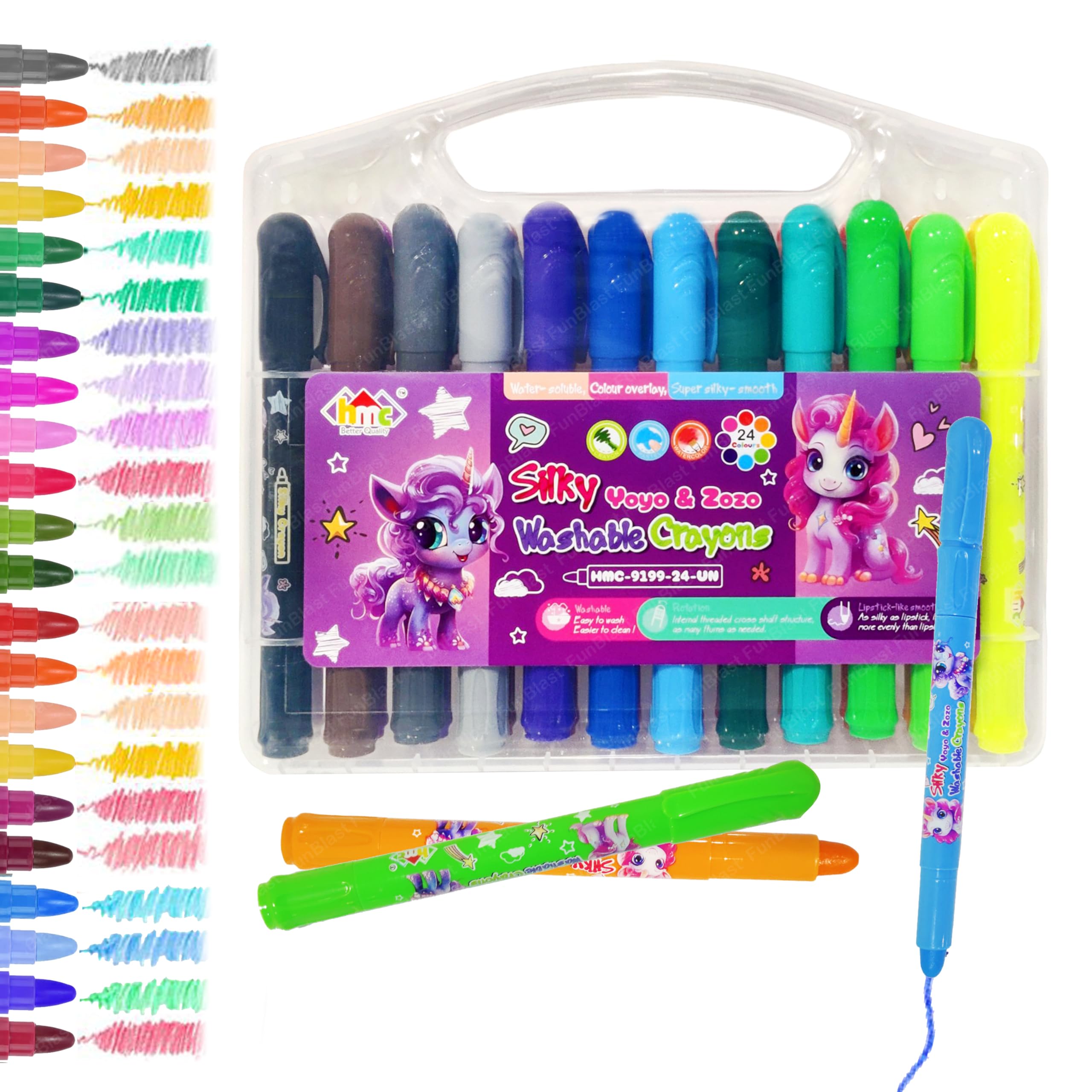 FunBlast Crayons for Kids – Washable Super Silky Smooth Twistable 24 Shades Rolling Crayons in Box, Crayon Colour Set for Kid, Art Drawing Crayon Set for Kid, Drawing and Painting Sets (Unicorn)