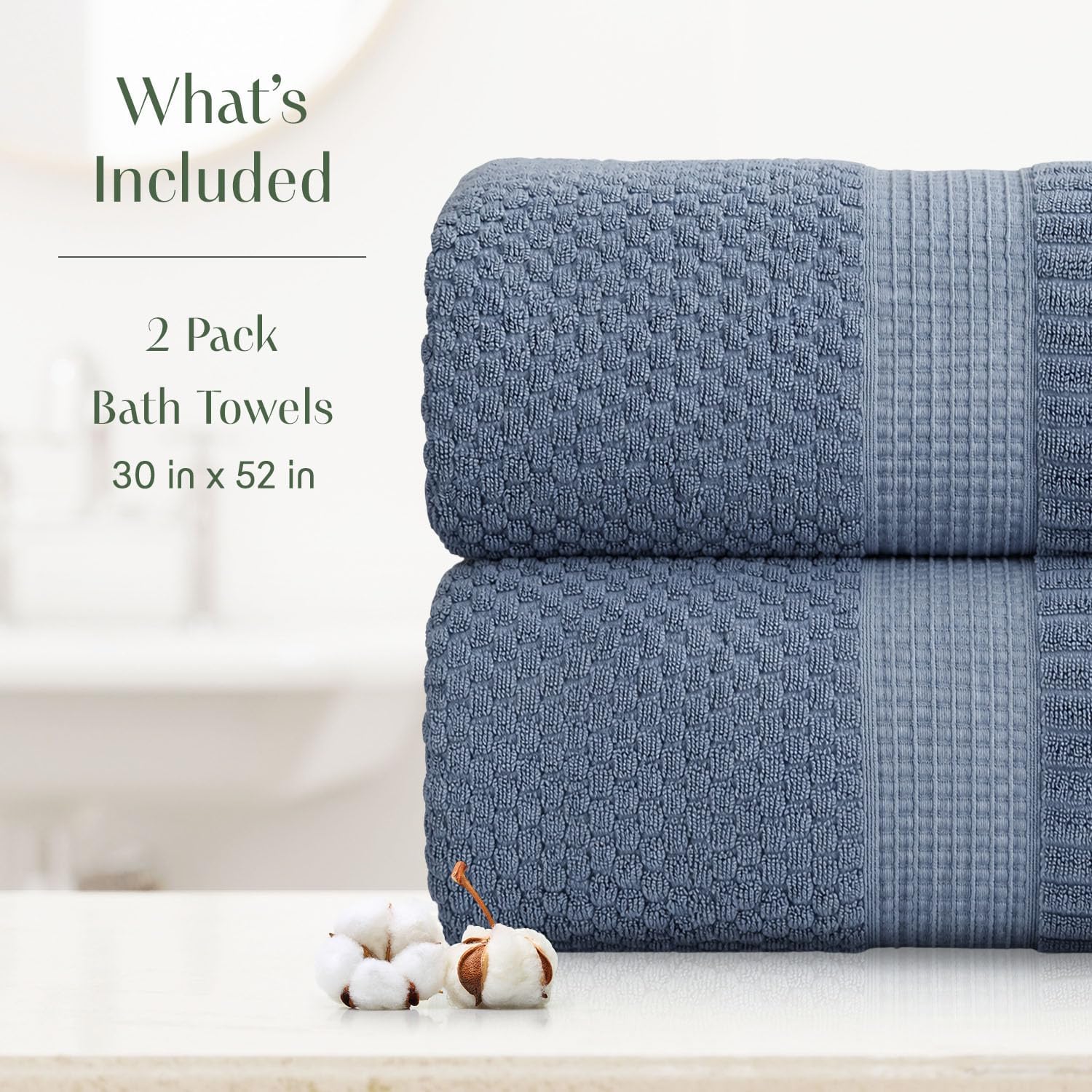 Springtree Home 2 Pack Oversized Bath Towels 100% Cotton | Blue Towels | Oeko‑TEX Standard 100 | Soft & Absorbent, Quick‑Dry | Trinity Collection - Flint Stone