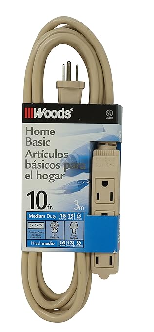 Woods 2865 10-Foot SJT 3-Outlet Extension Cord, Beige