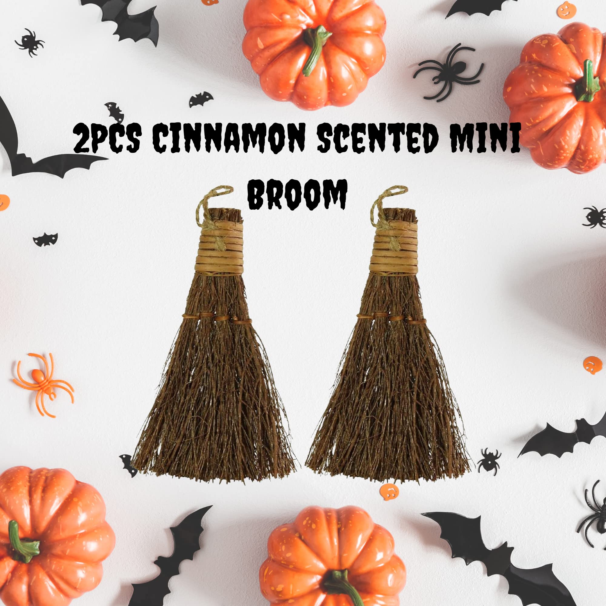 Cinnamon Broom - Cinnamon Broomstick Scented 6in (2 Pack) - Decorative Mini Broomsticks - Cinnamon Scented Brooms - Door Protection