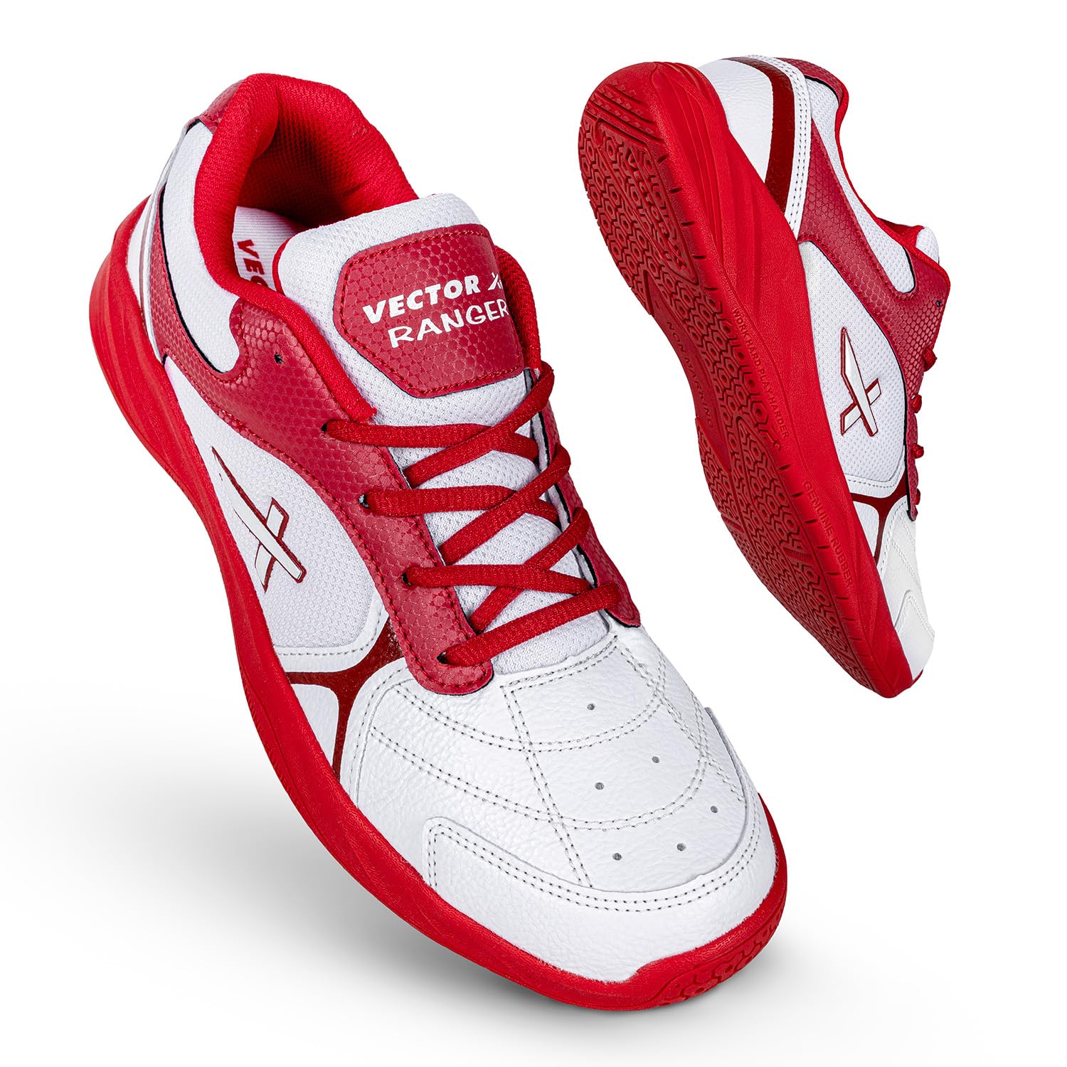 Vector X Ranger Badminton/Court Shoes Power Cusion Synthetic Mesh Upper|Crepe Rubber Outsole Lightweight & Comfort Shoe Best for Squash Table Tennis Volleyball Indoor Sports (Red Size-10)