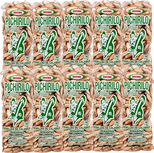 Pichirilo de Tijuas Semillas de calabaza dorada (paquete de 10 unidades de 2.82 onzas cada una) Bocadillos mexicanos originales de lujo Aperitivos