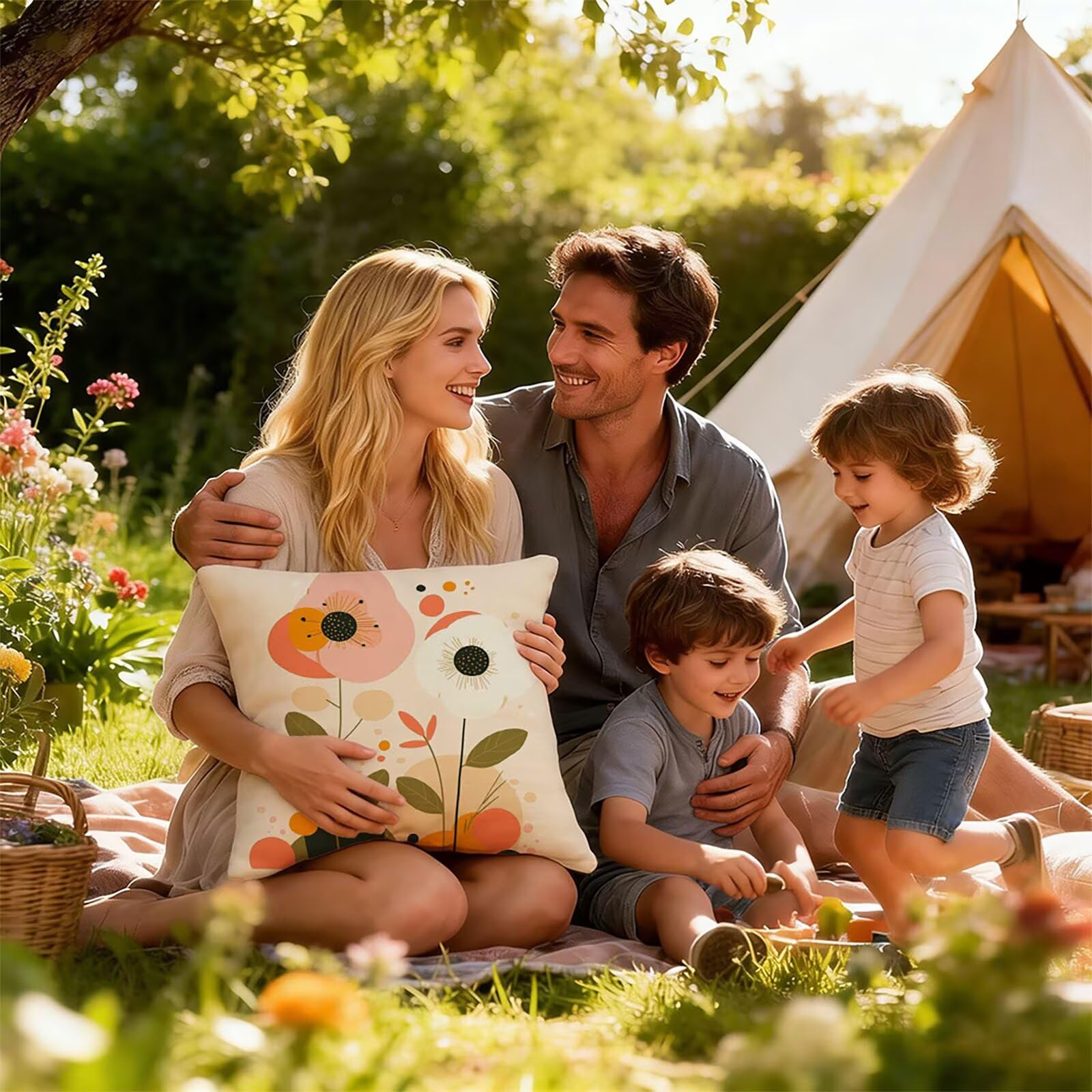 Generisch Outdoor Kissen Wetterfest 65x65cm Beige Dekokissen Kissenbezüge Botanischer Kissenhülle Sommer Sofakissen für Wohnzimmer Schlafzimmer Garten Dekorative 2er Set. P-3945