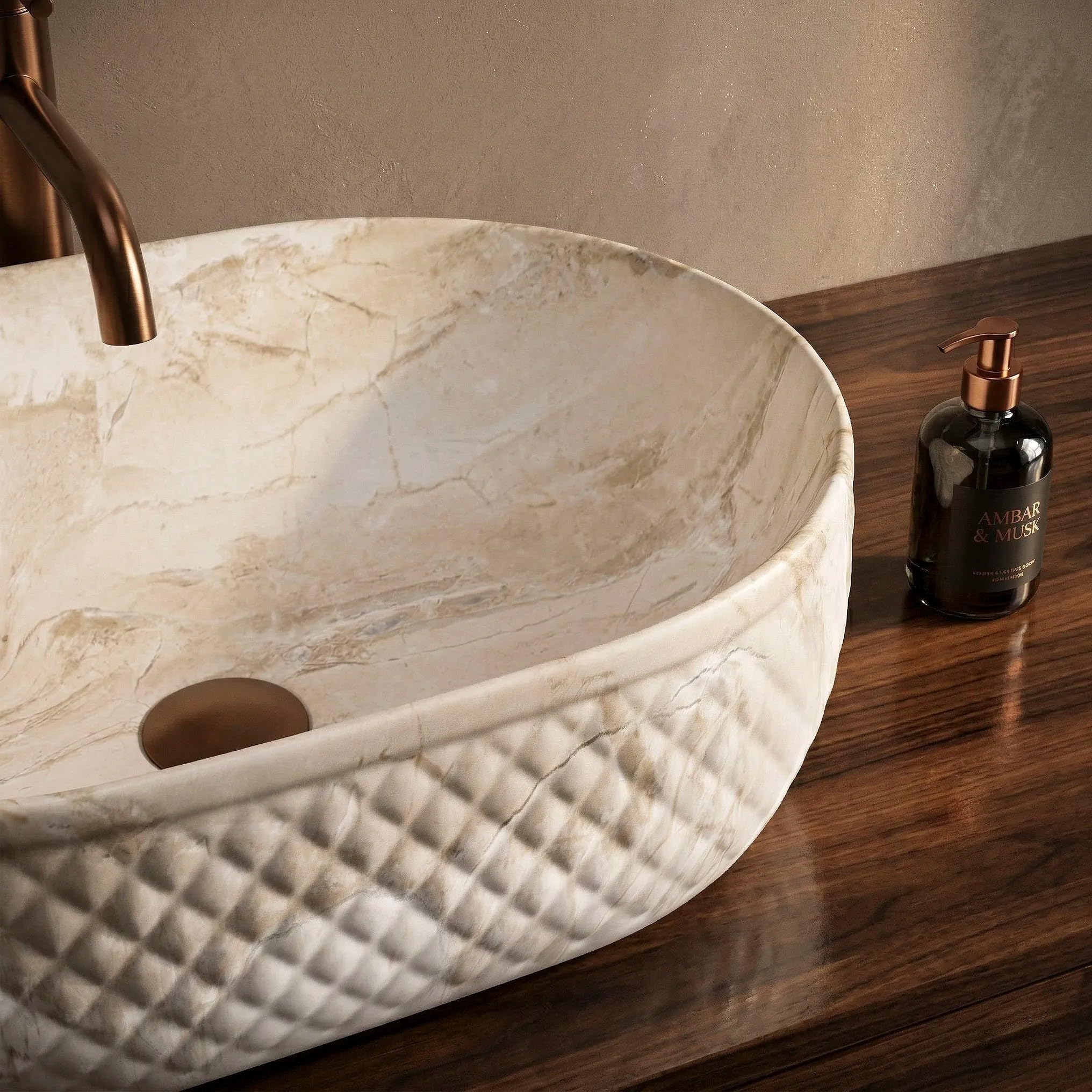Rea - Lavabo sobre encimera Oktawia Kallisto - Cerámica Sanitaria - Piedra De Imitación - 50x35,5x15 cm