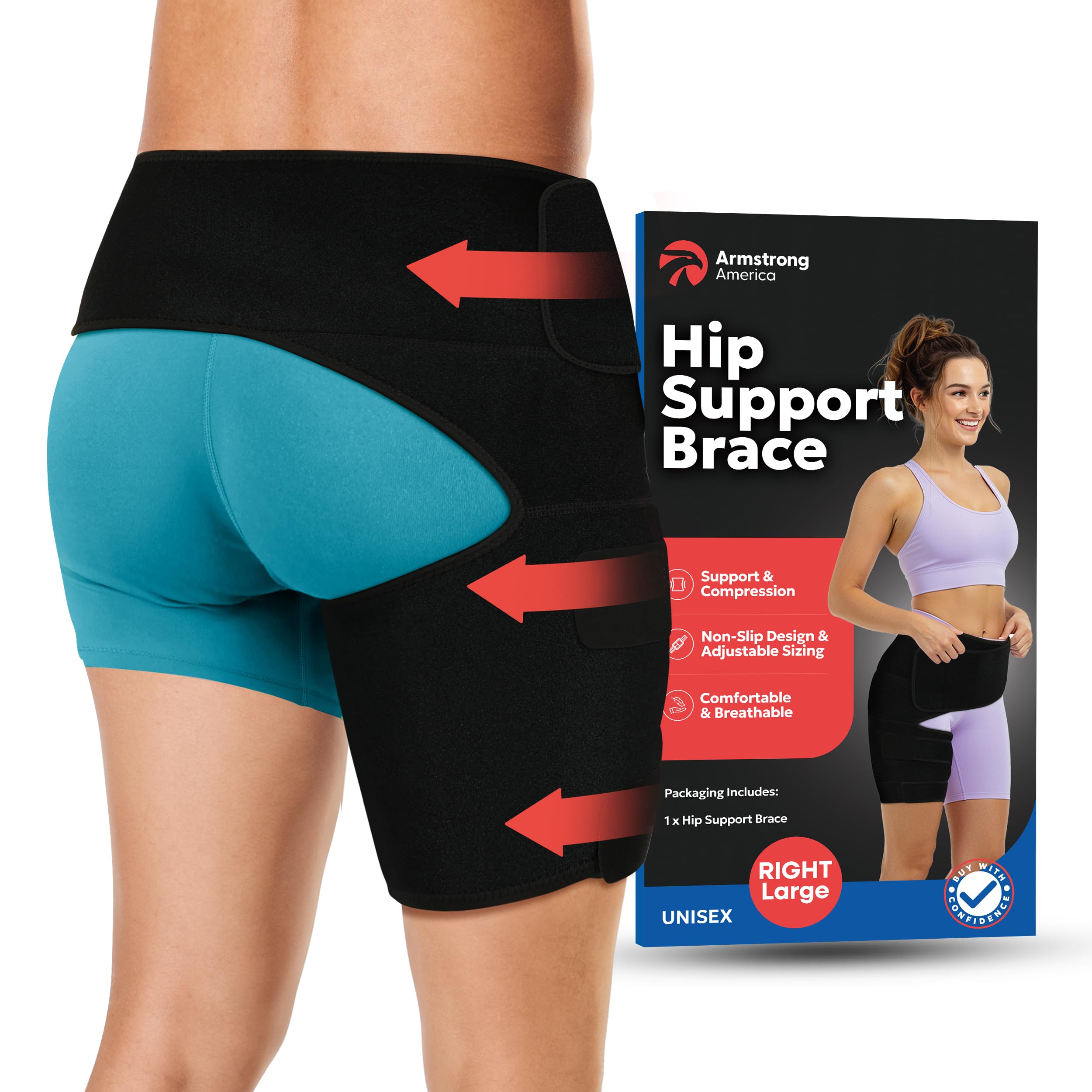 Hip Brace Thigh Compression Sleeve | Sciatica Pain Relief Device | Hamstring & Groin Compression Sleeve Wrap for Sciatic Nerve Relief | Hip Support