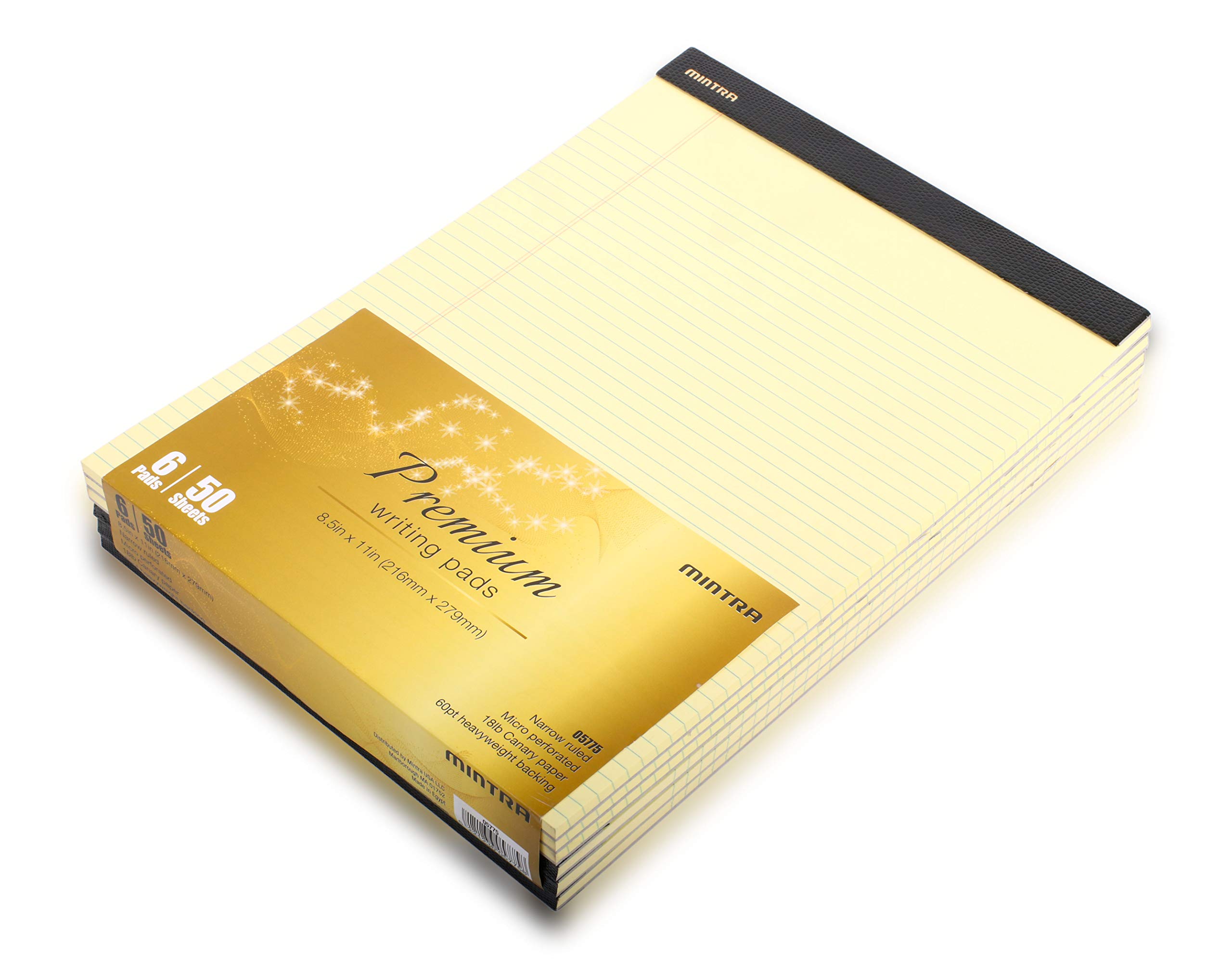 Mintra - Bloc-notes da ufficio, 50 fogli per blocco, carta micro perforata, per scuola, università, ufficio, lavoro, professionale 8.5in x 11in (Narrow Ruled) Premium 6pk (Canary)