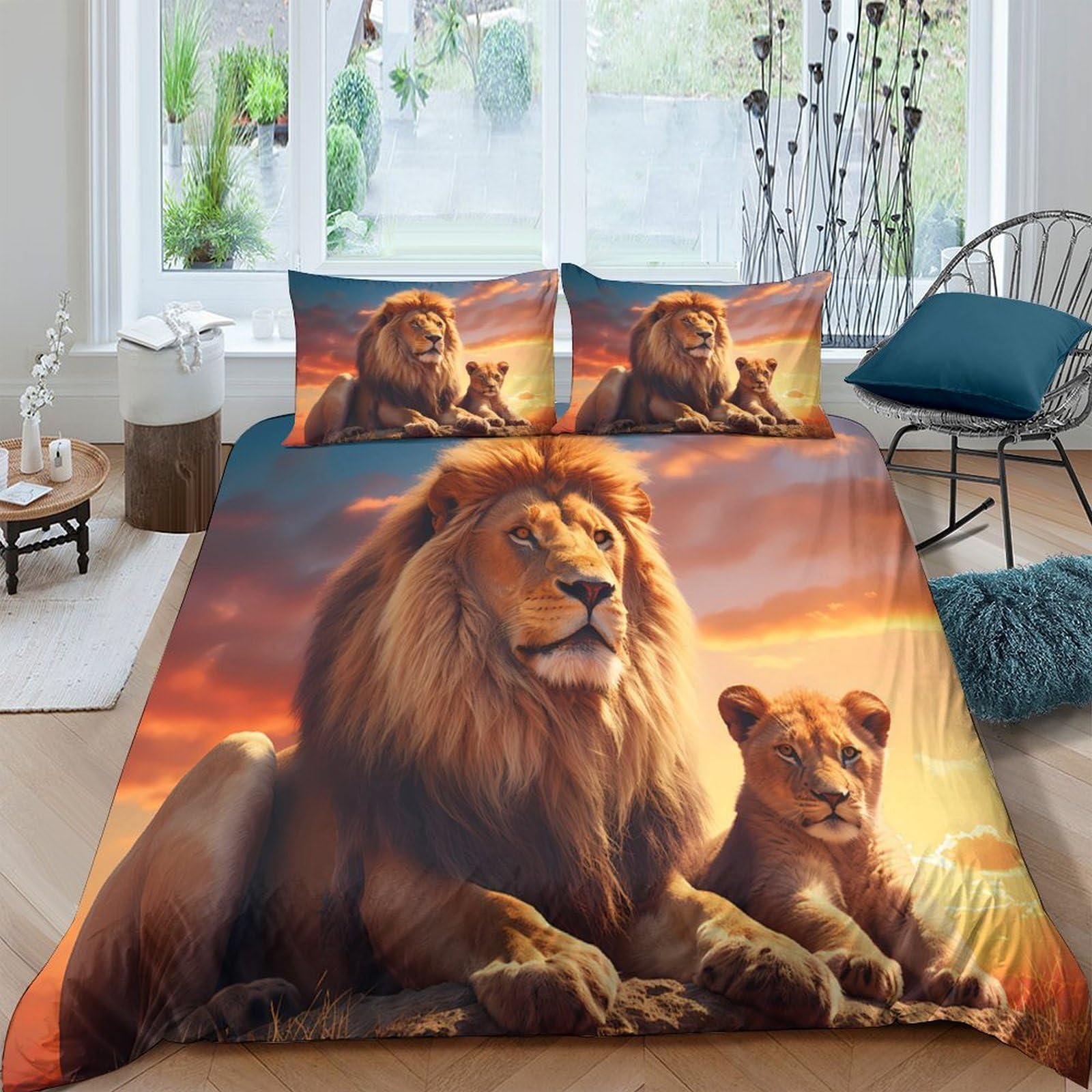 Ctjqhvkz Style-7 3D Printed Lion Family Fitted Sheet Microfiber Bedroom Decor Sunset Wild Animal Mattress Cover For Home Dorm Single（135X200cm）