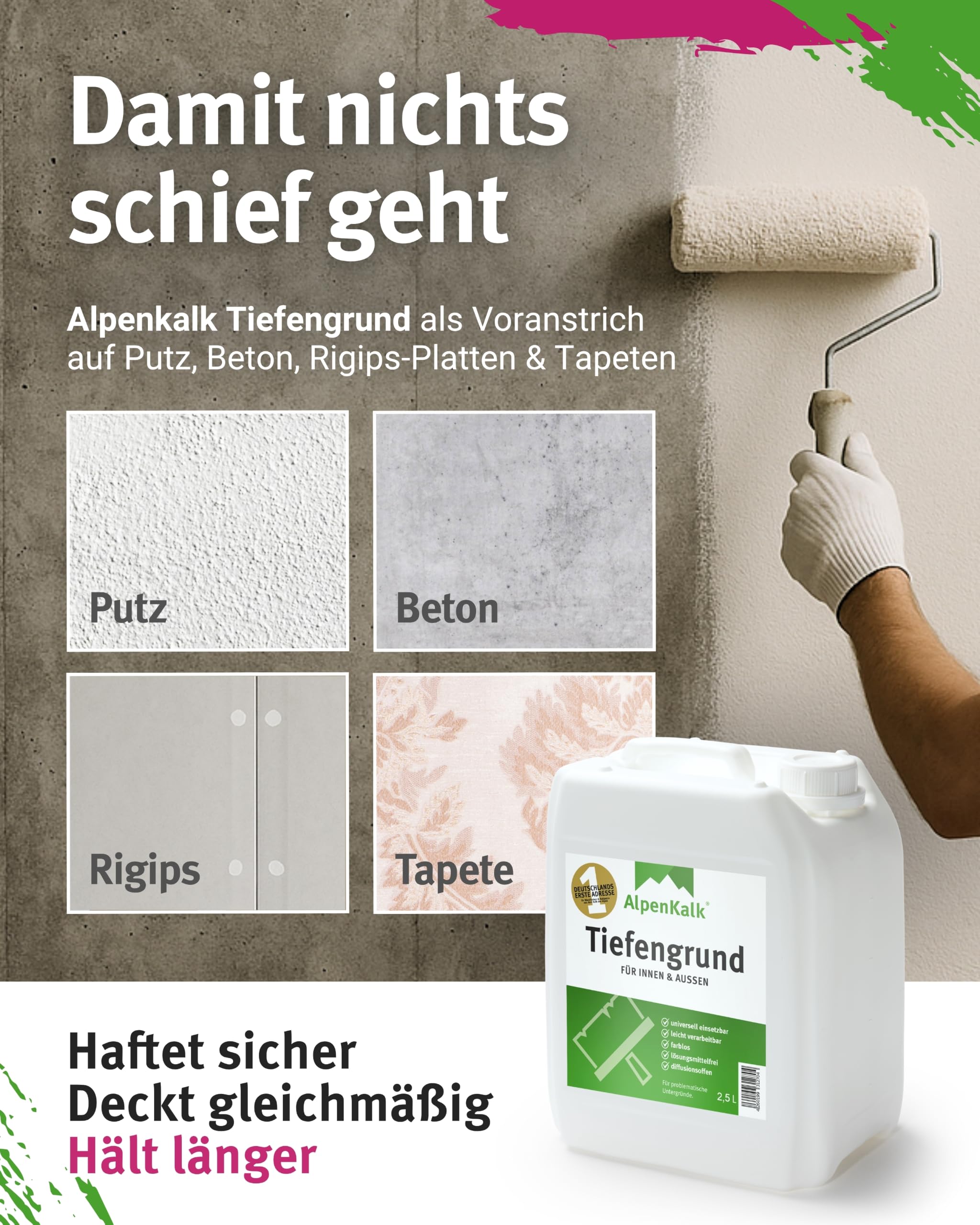 Weiße Kalkfarbe & Wandfarbe für Innenräume I 6 kg für ca. 30m² I Hochdeckend & wischfest für natürliches Raumklima I Atmungsaktiv mit Anti-Schimmel Formel I Für Allergiker & Kinder