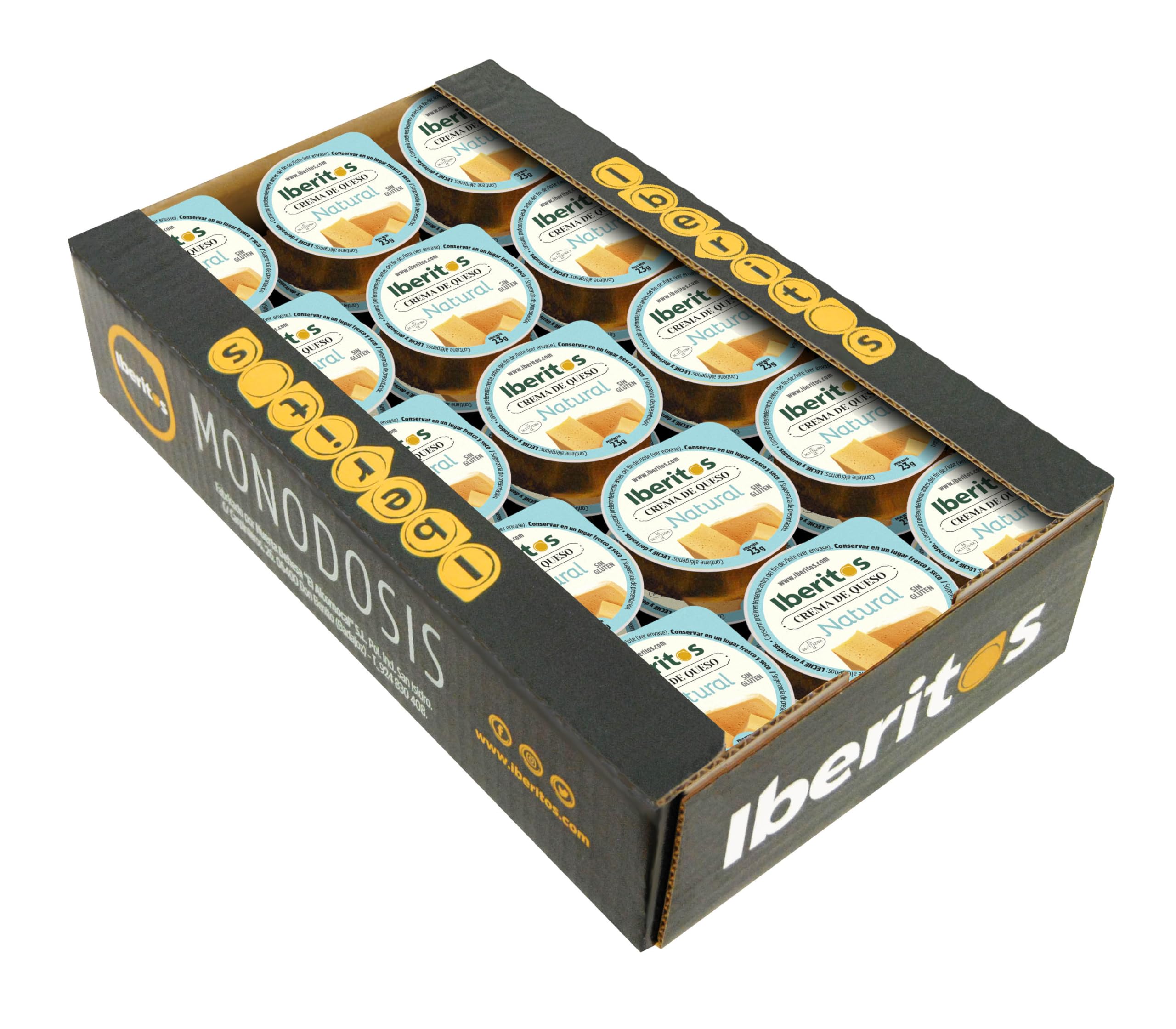Iberitos - Crema de Queso Fundido de Monodosis - Textura Suave y Sabor Delicado de Queso Crema - Ideal para Untar en Panes y Canapés - Contiene Lactosa - Bandeja con 45 Unidades de 23 g